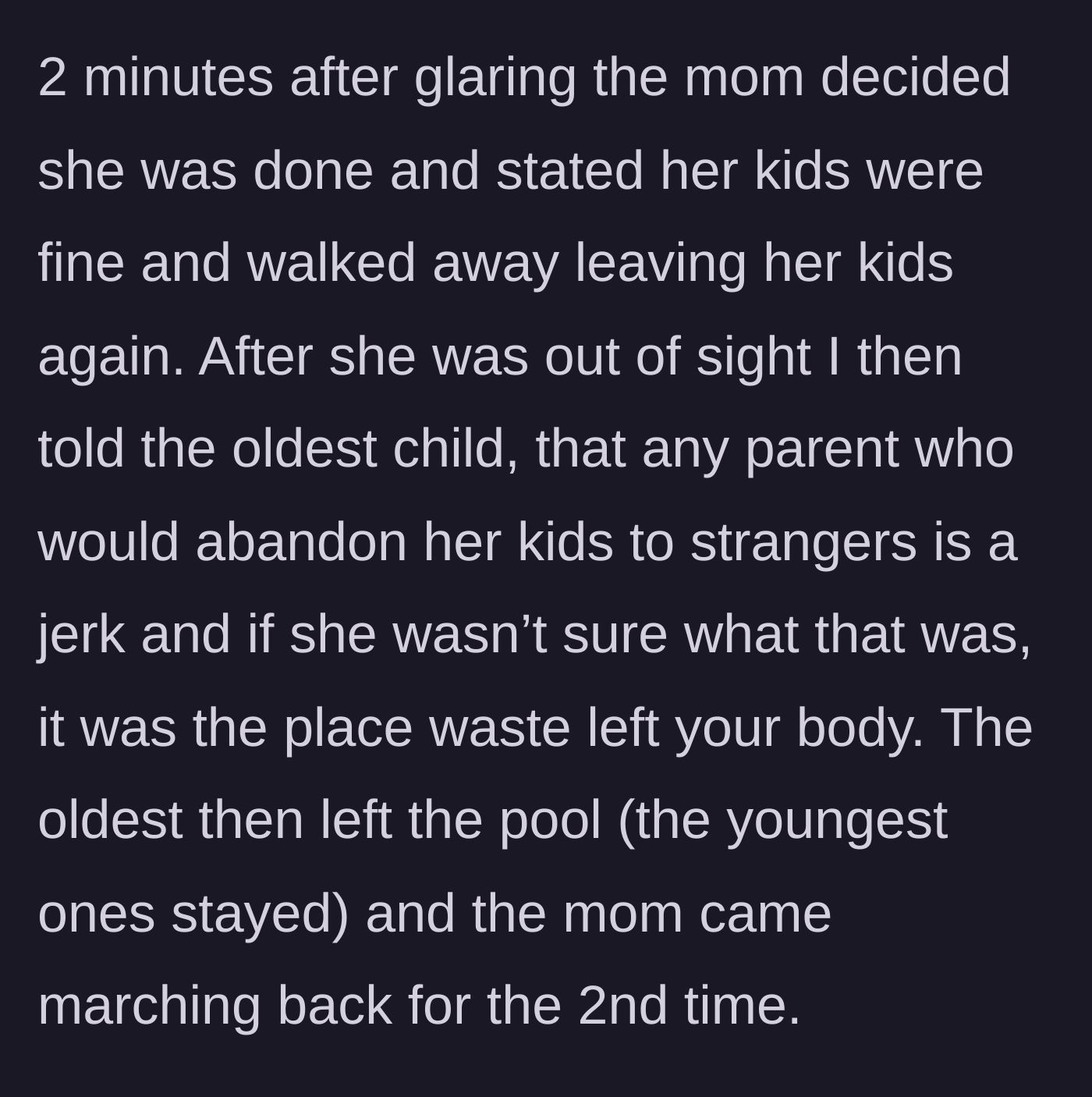 Story part 3 - The mother leaves again, and the main character explains the definition of a 'jerk' to the oldest child.
