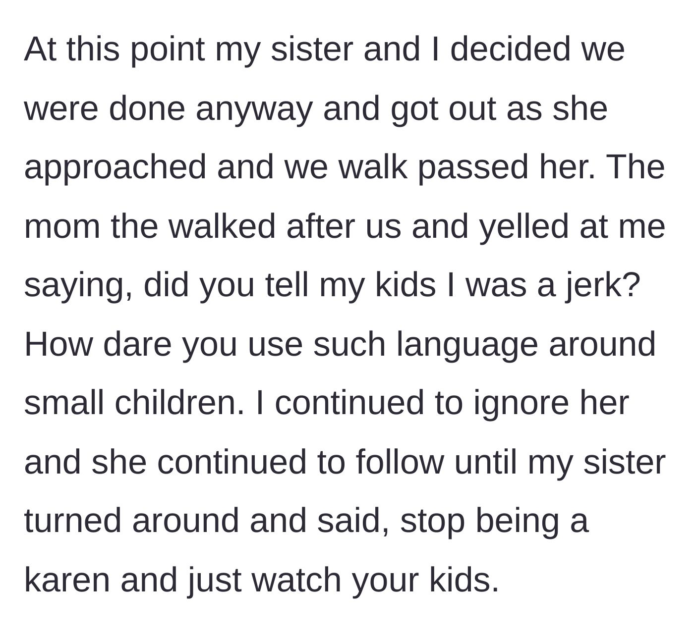 Story part 4 - The adults leave the pool as the mother angrily chases them down to confront them.