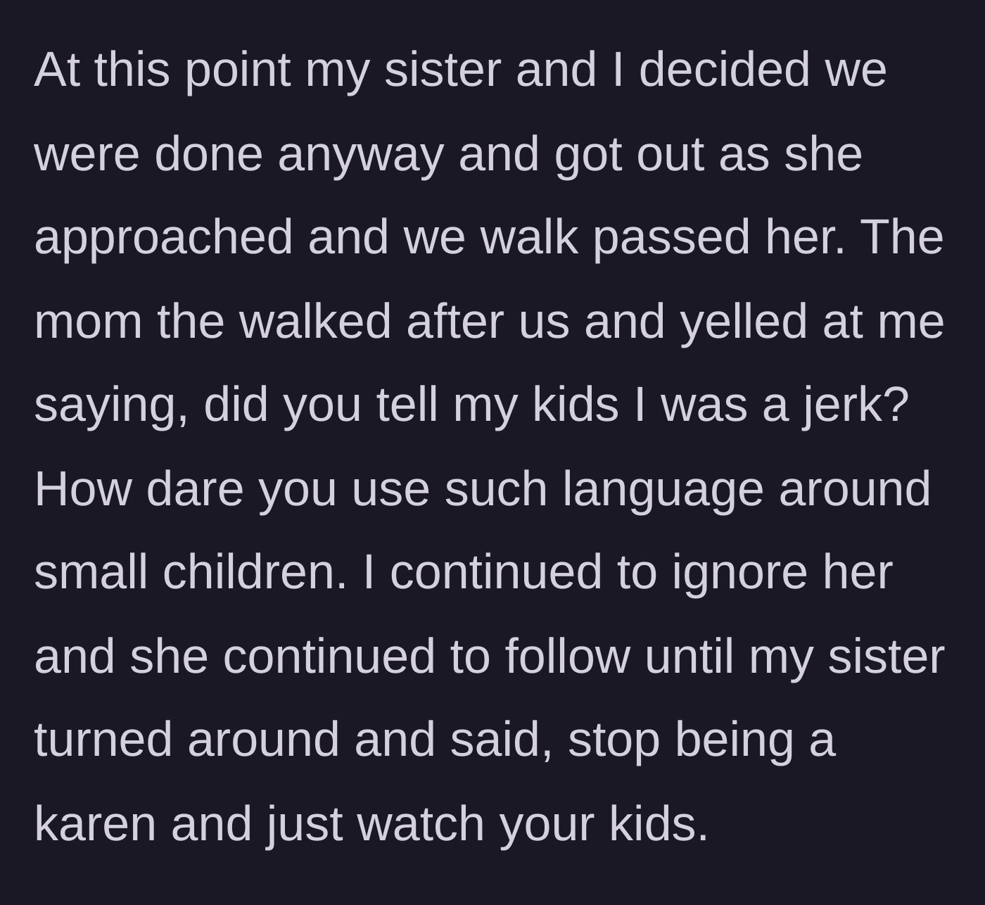 Story part 4 - The adults leave the pool as the mother angrily chases them down to confront them.
