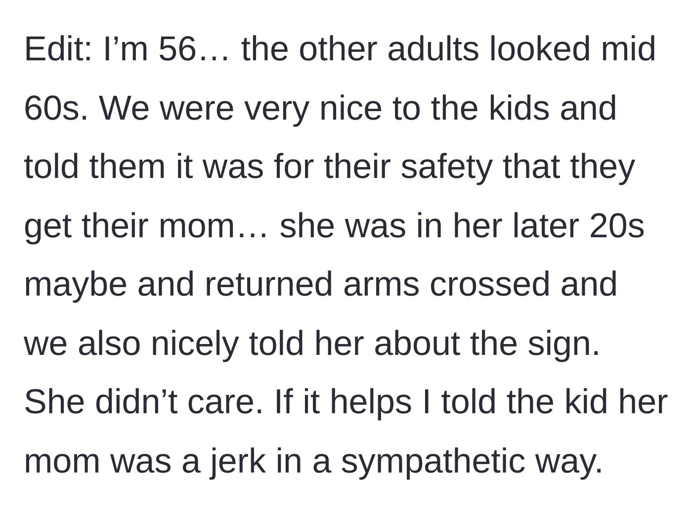 Story part 7 - The main character clarifies their age and insists their tone was sympathetic.