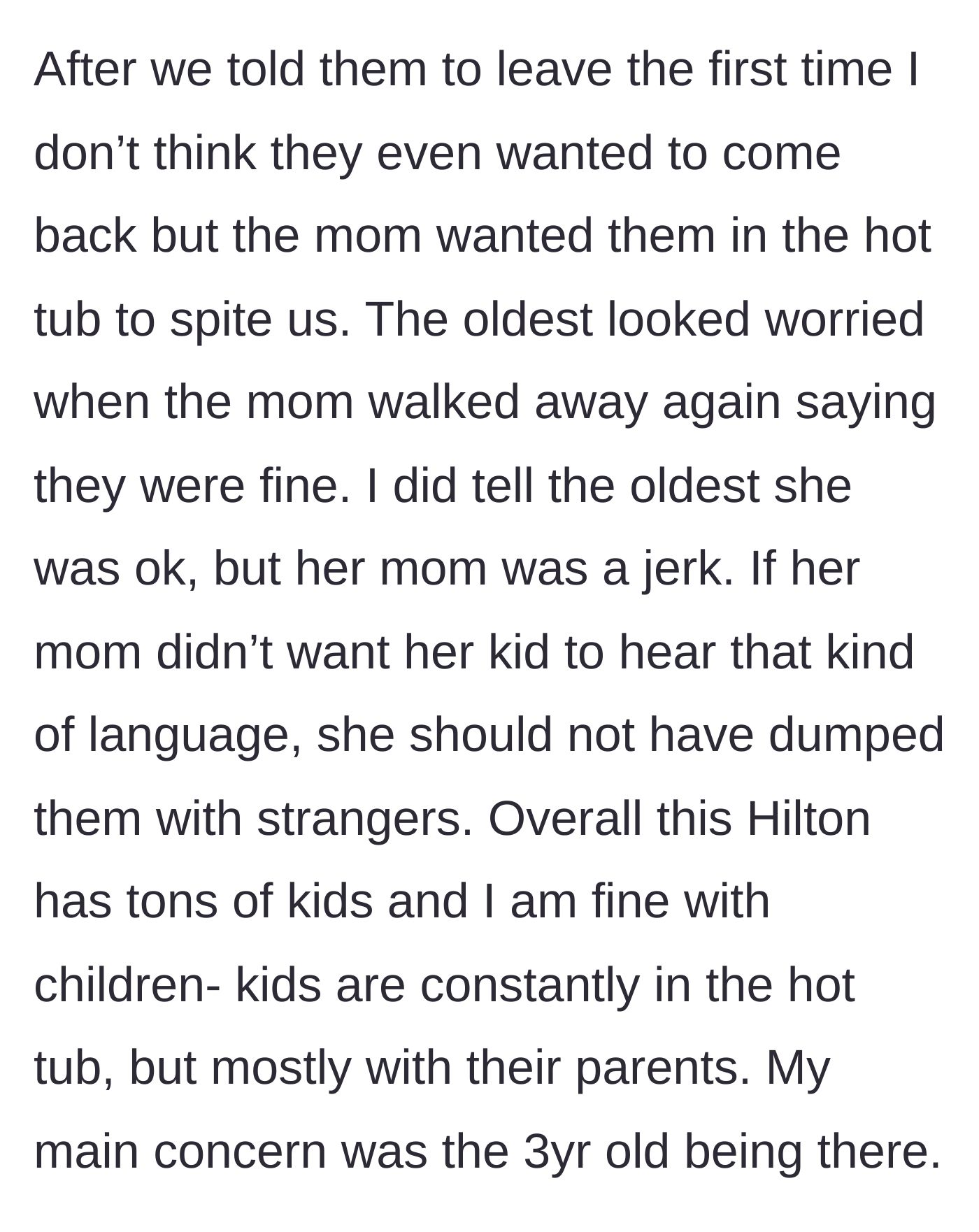 Story part 8 - Final thoughts on the mother's spiteful motivations and the toddler's safety.