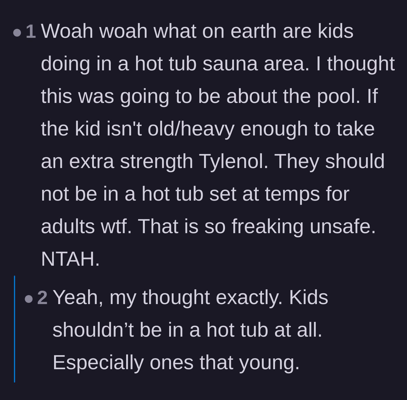 Comment thread 4 - A warning about the severe medical dangers of placing toddlers in high-temperature hot tubs.