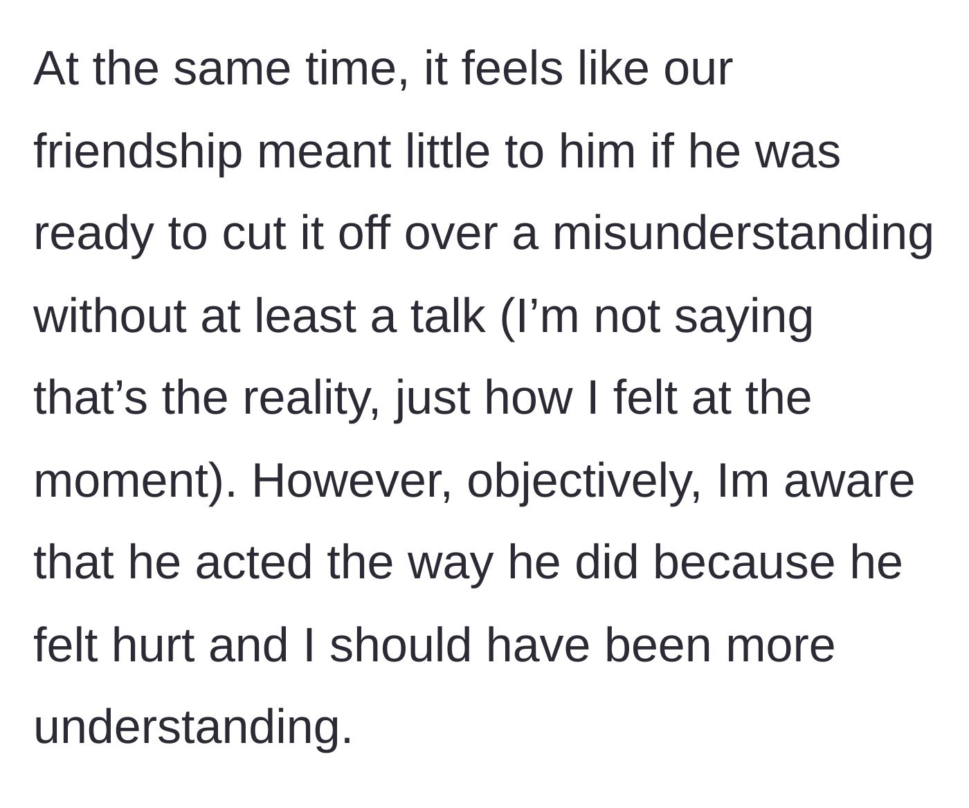 Story part 7 - The main character struggles with the feeling that the friendship meant little to the friend, though acknowledging his hurt feelings.