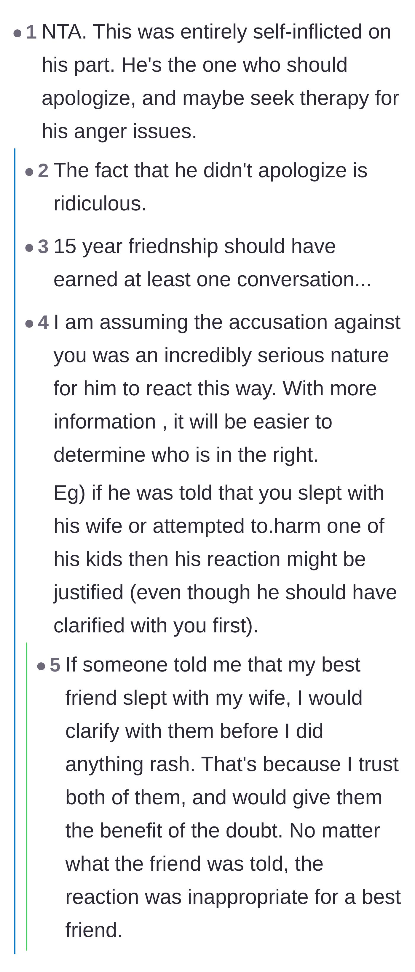 Comment thread 2 - A debate on the absurdity of throwing away a bond over dating app gossip and the friend's failure to apologize.