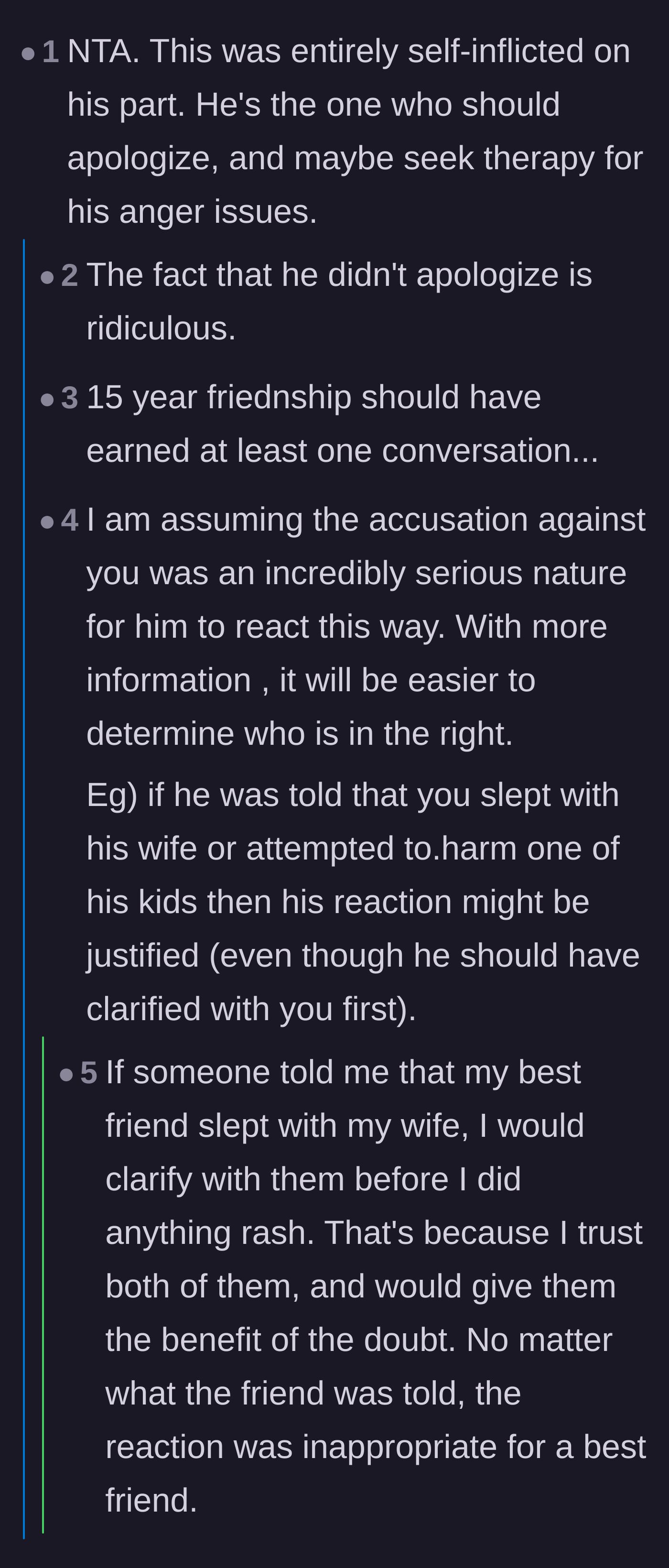 Comment thread 2 - A debate on the absurdity of throwing away a bond over dating app gossip and the friend's failure to apologize.