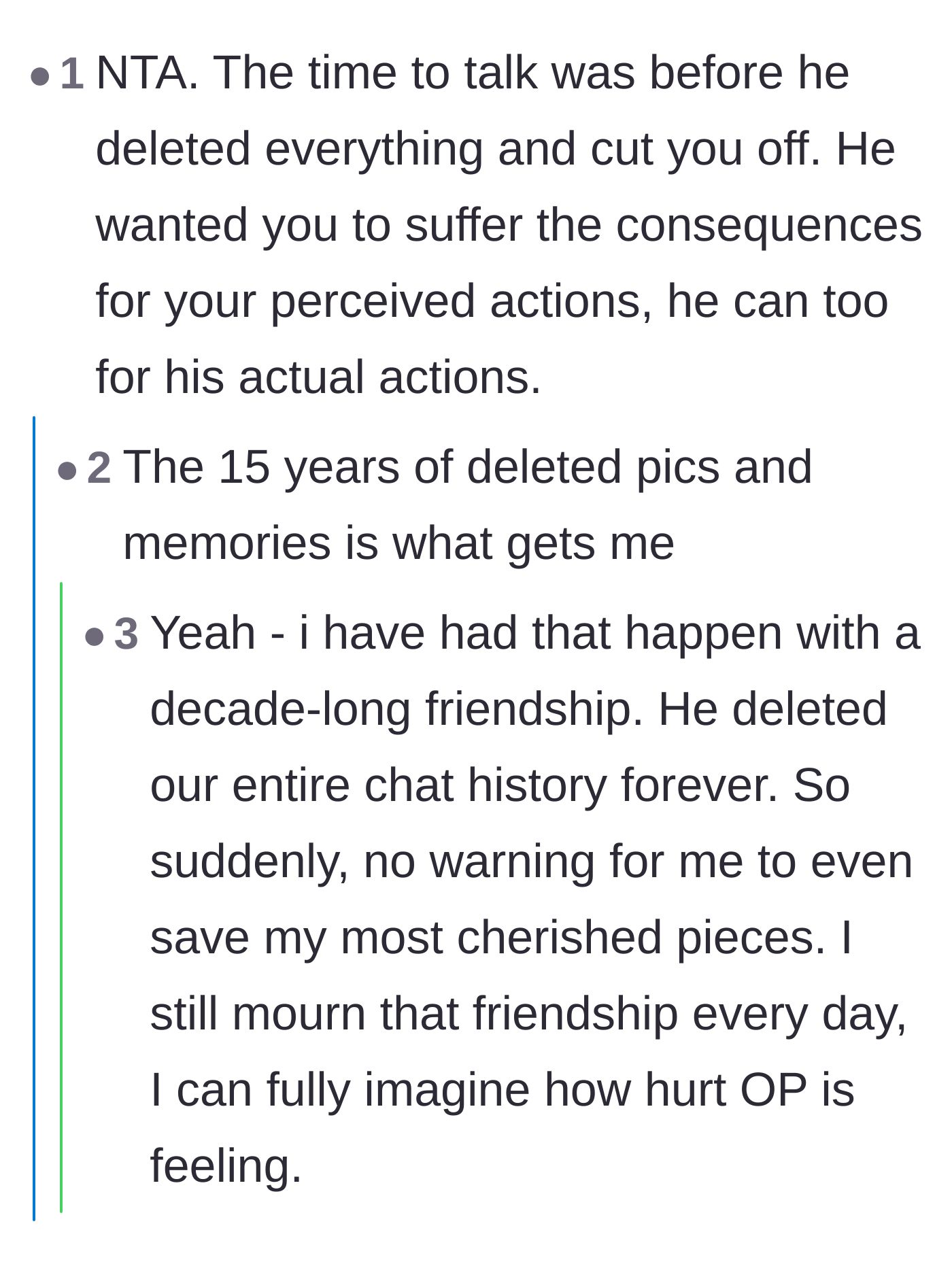 Comment thread 4 - A discussion where readers share their own grief over losing digital memories and photos when a friend blocked them.