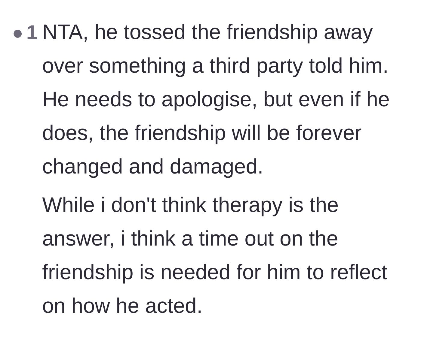 Comment thread 5 - A comment explaining that even with a sincere apology, the damage to the relationship is likely permanent.