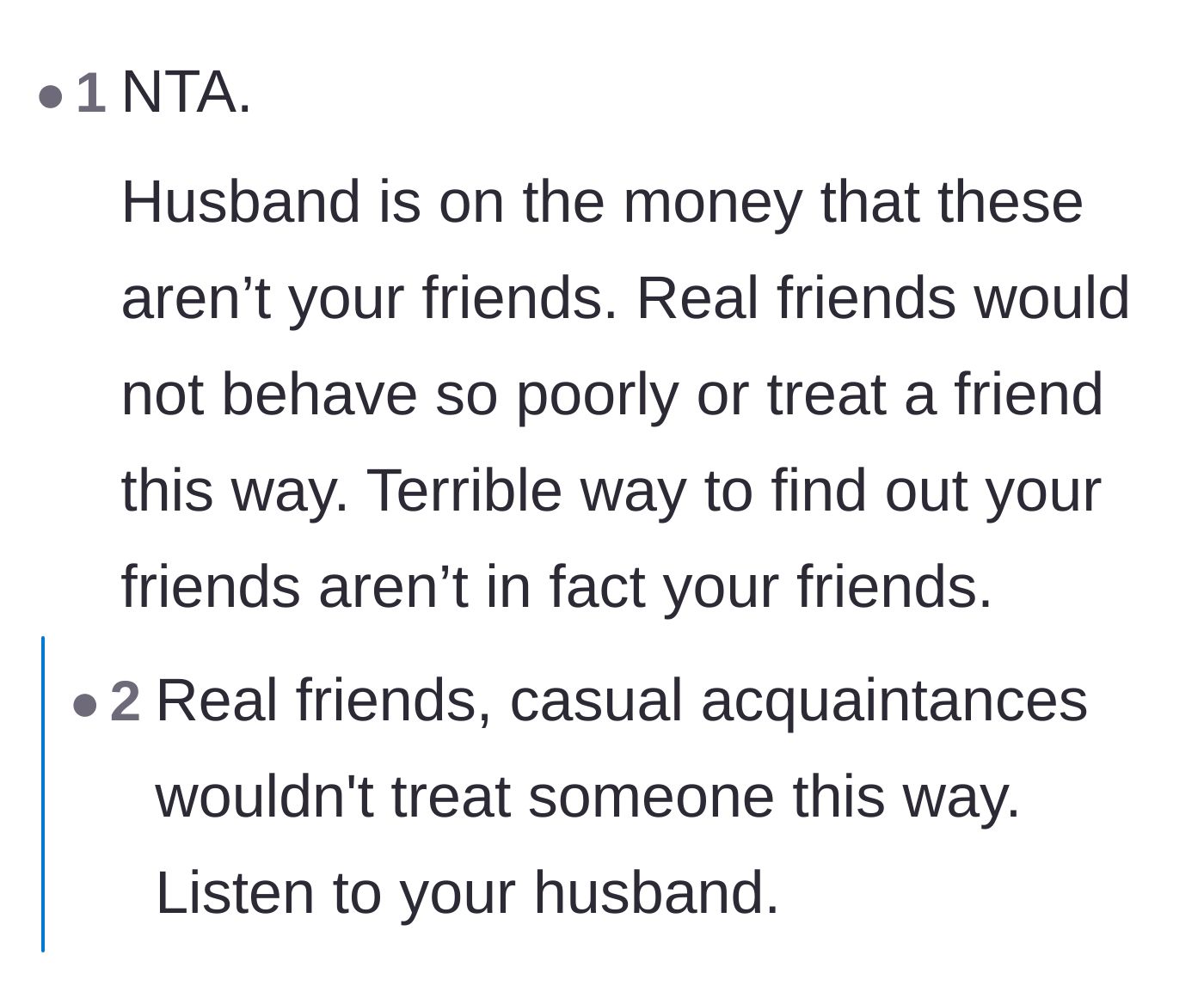 Comment thread 3 - Discussion highlighting that even casual acquaintances wouldn't treat someone this poorly.