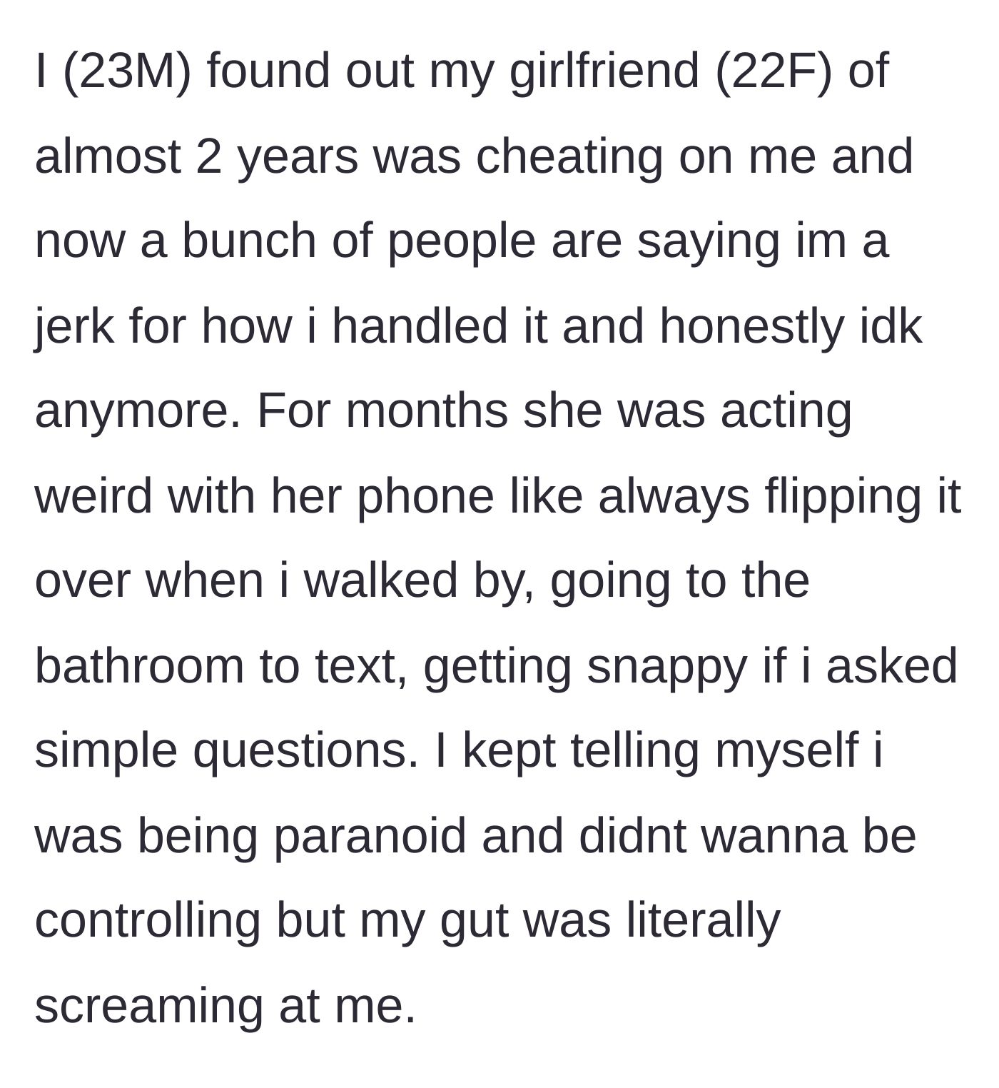 Story part 1 - The boyfriend noticing his girlfriend's shady phone habits and trusting his gut feeling.