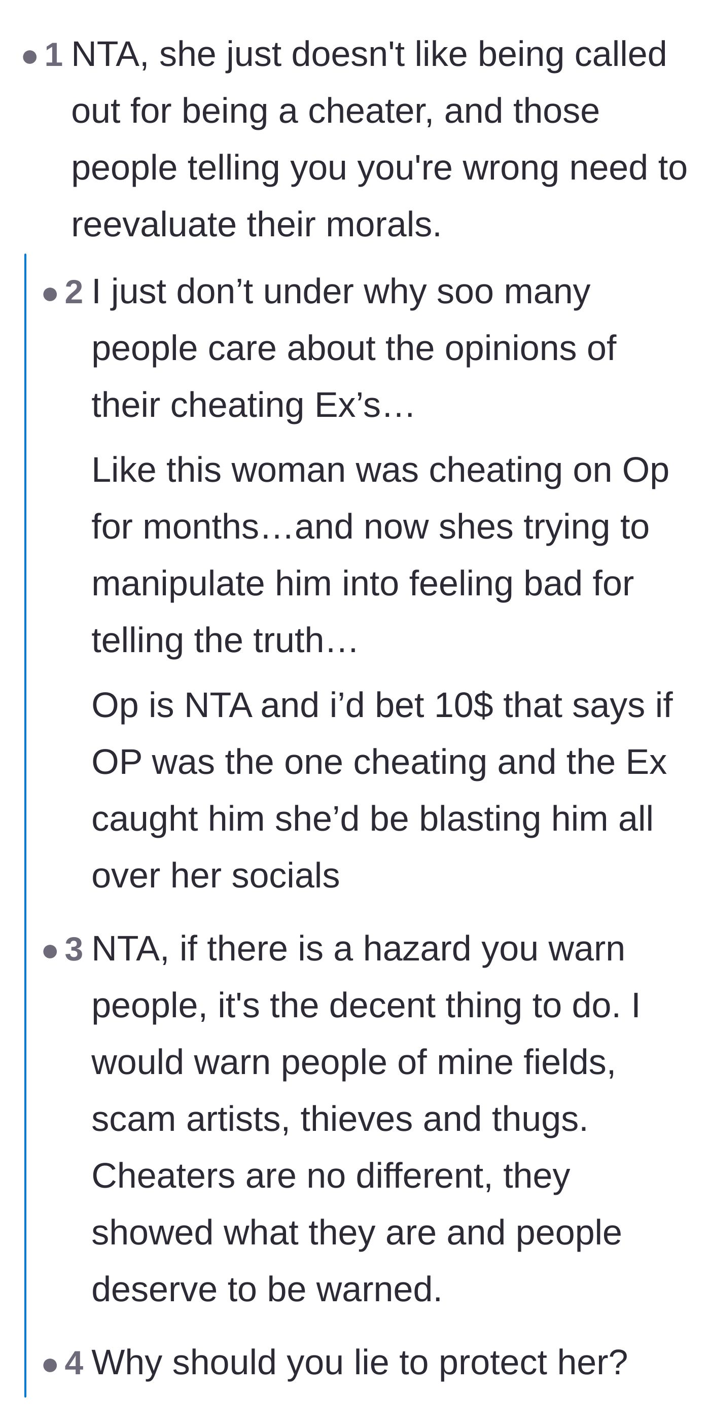 Comment thread 1 - Commenters discussing the ex's manipulation tactics and why her opinion no longer matters
