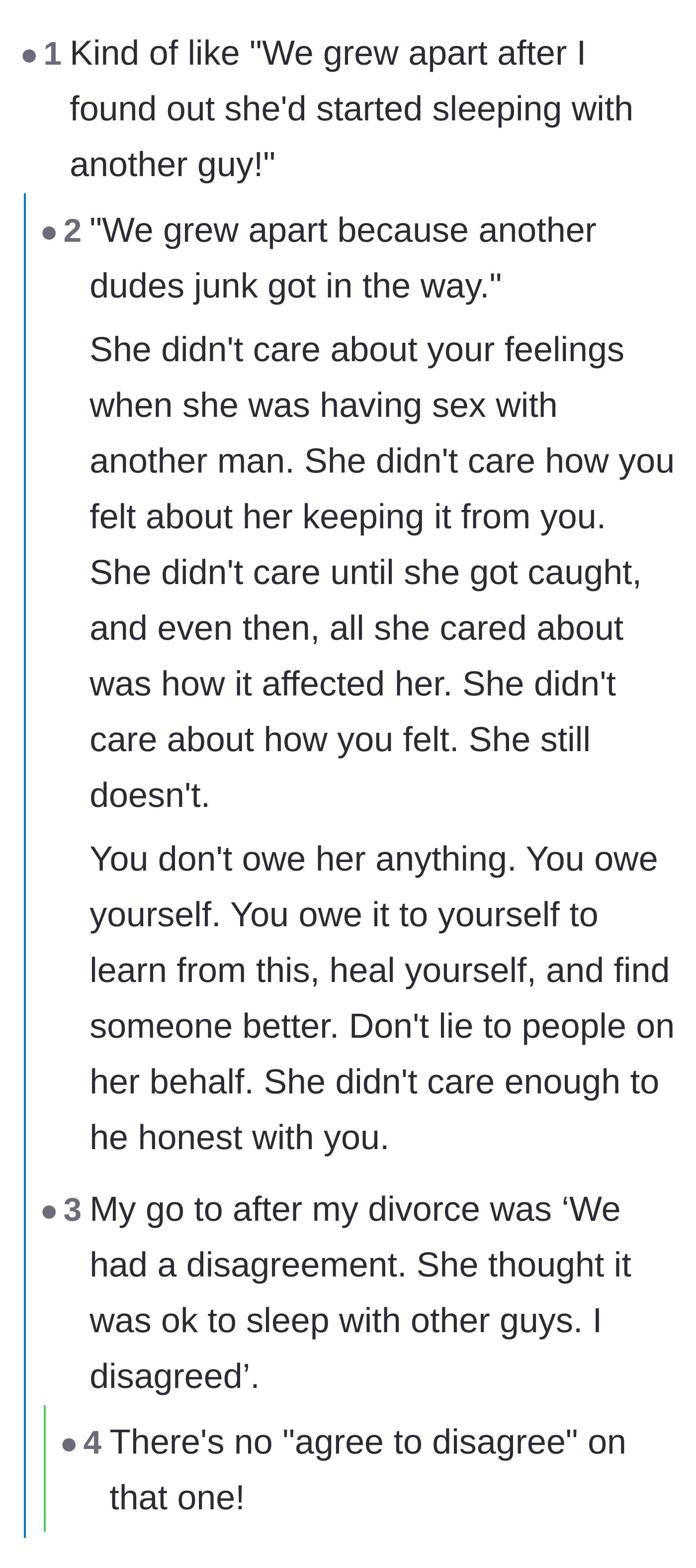Comment thread 3 - Humorous variations on the 'we grew apart' excuse that actually tell the honest truth