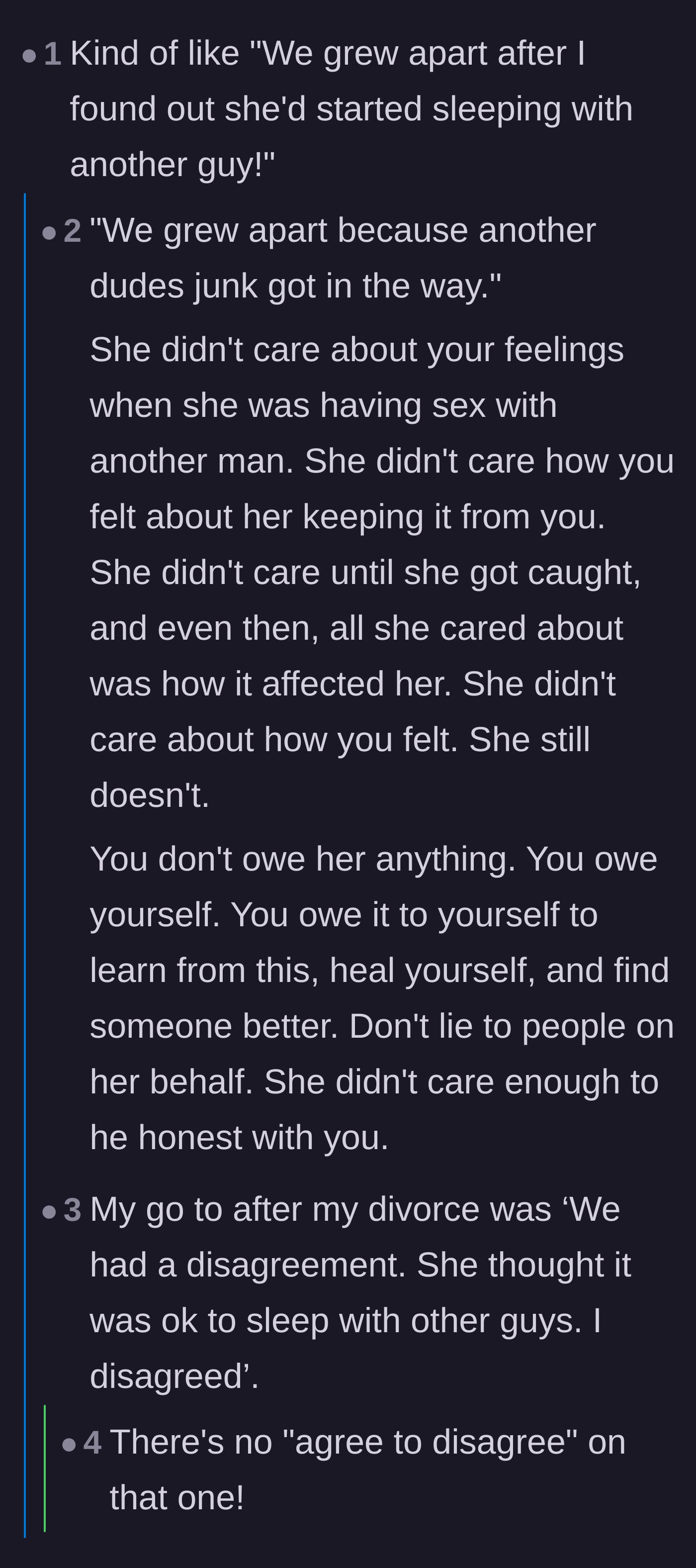 Comment thread 3 - Humorous variations on the 'we grew apart' excuse that actually tell the honest truth