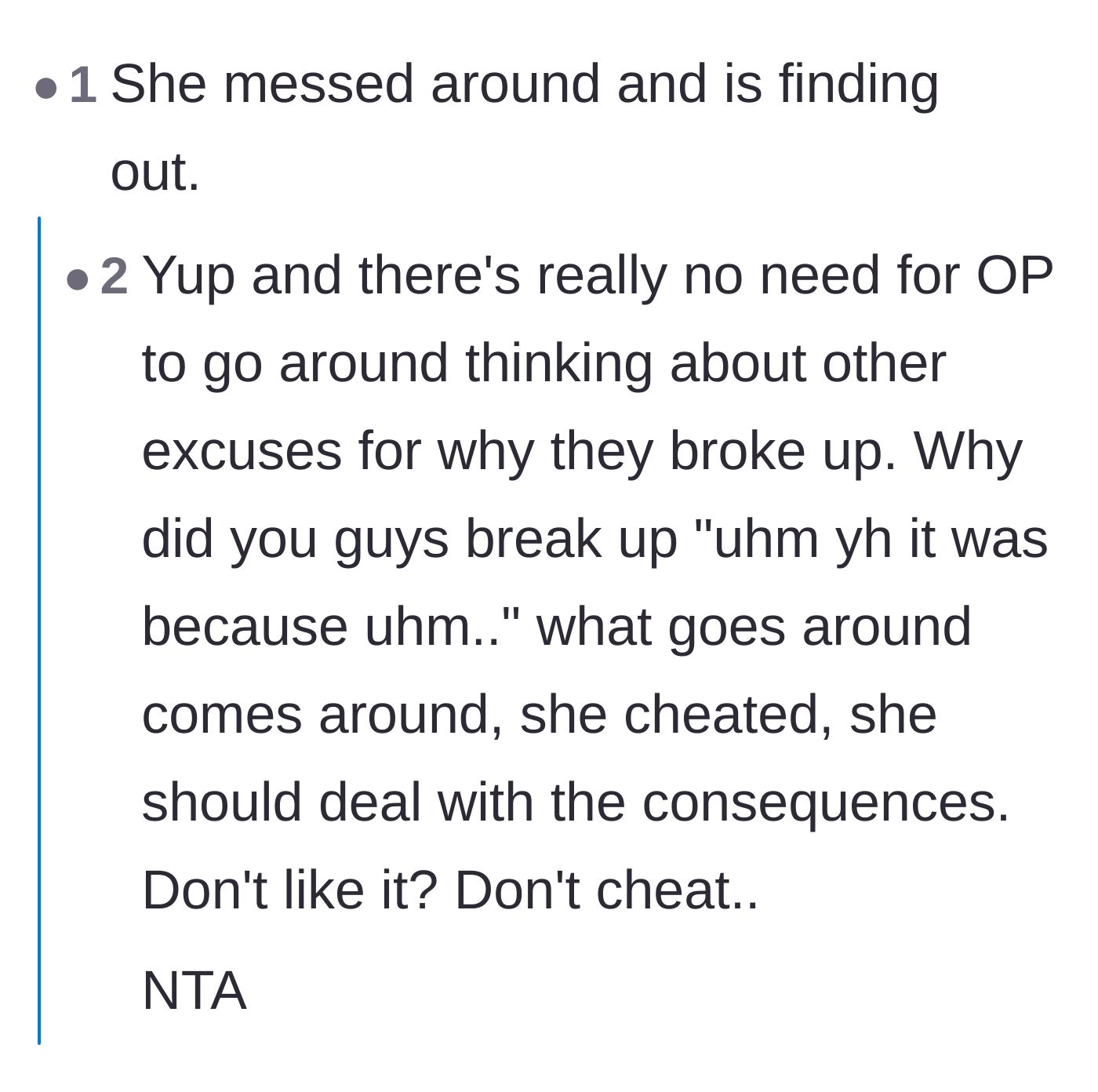 Comment thread 4 - Comments celebrating that the ex is finally facing the consequences of her actions
