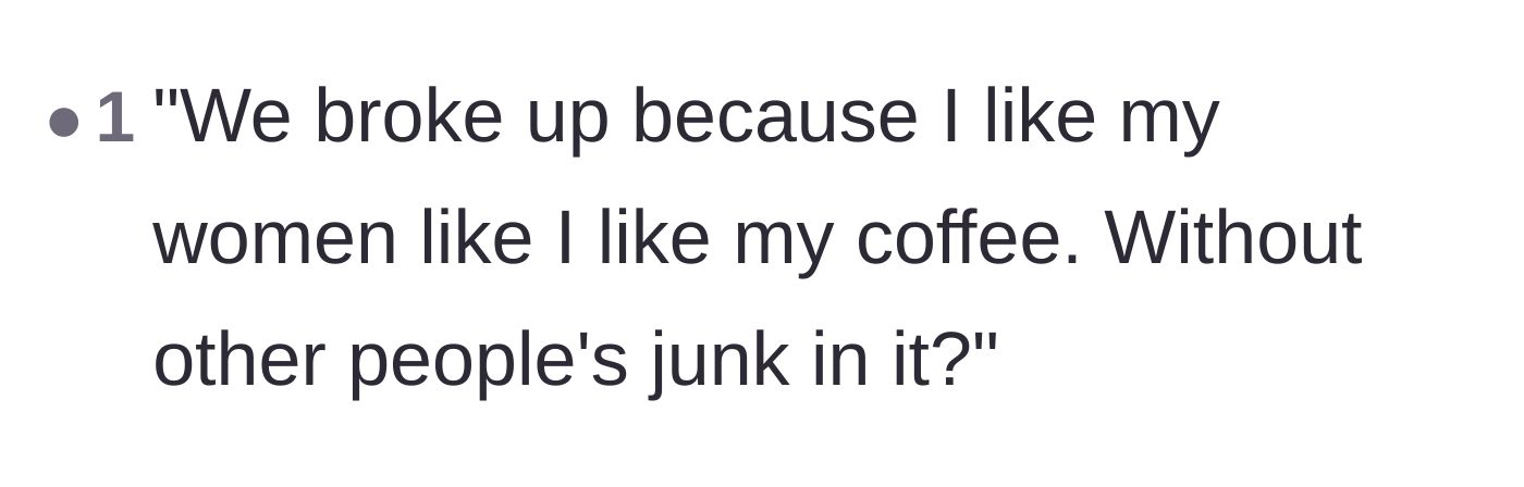 Comment thread 6 - A joke comparing the cheating situation to a very specific, untainted coffee preference