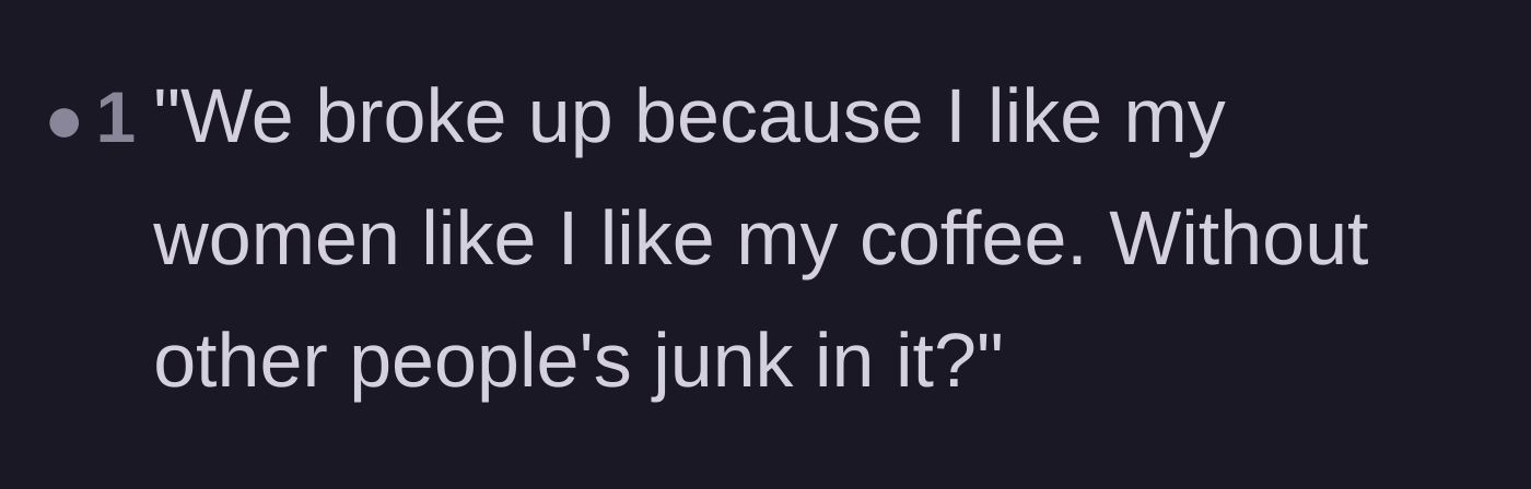 Comment thread 6 - A joke comparing the cheating situation to a very specific, untainted coffee preference