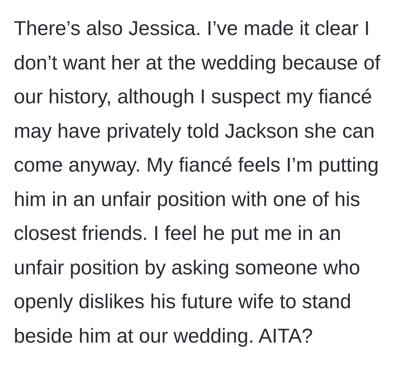 Story part 6 - The bride bans the toxic girlfriend from the wedding, but suspects the fiancé invited her anyway, leading to a standoff about fairness.