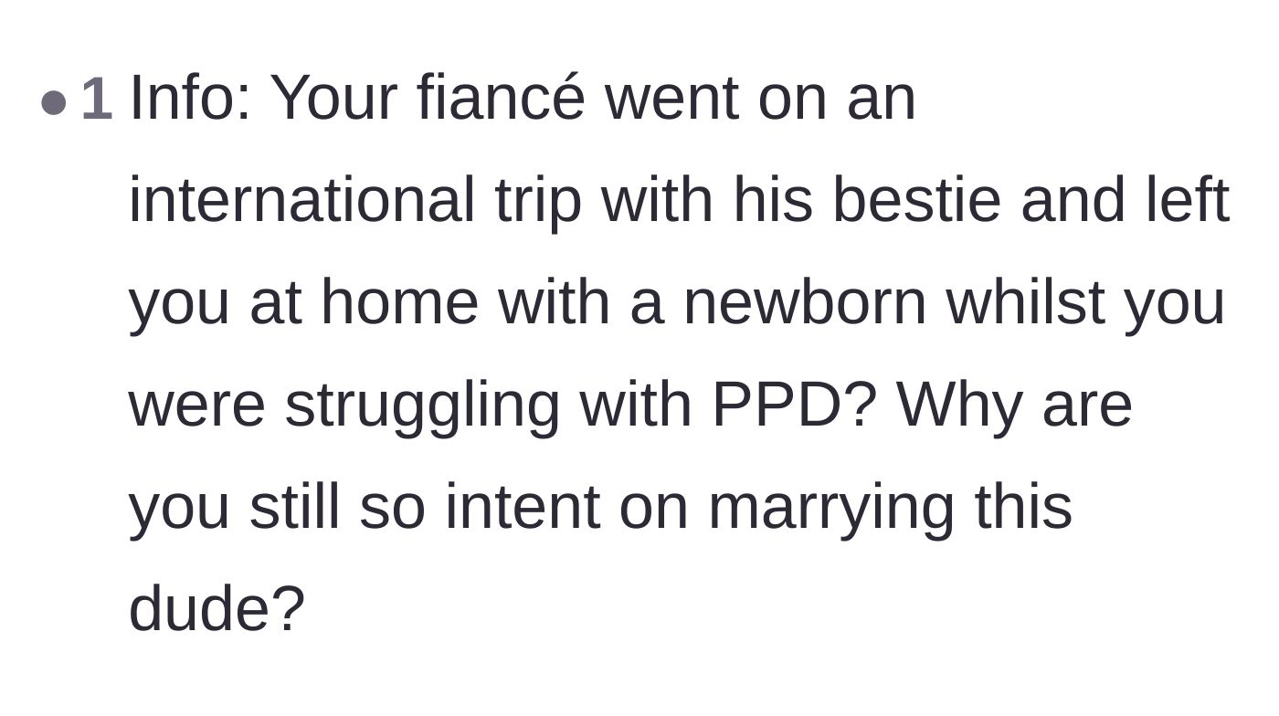 Comment thread 3 - A direct question asking why the bride still wants to marry a man who abandoned her during postpartum.