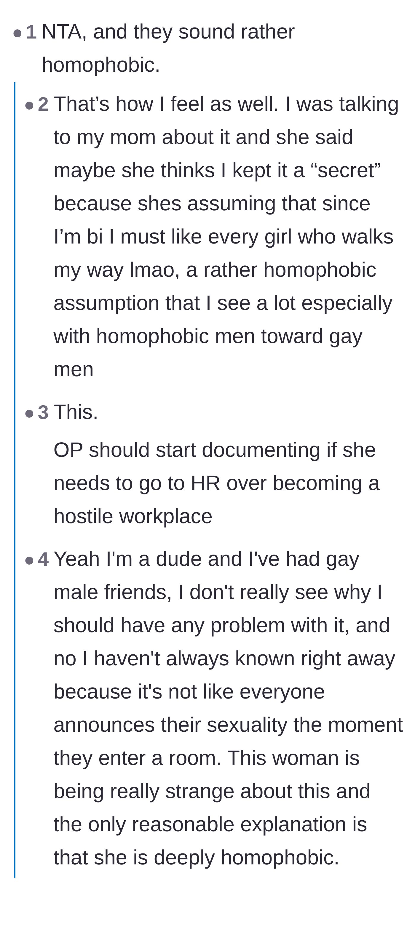 Comment thread 1 - Discussing the absurd, biphobic assumption that bisexual individuals are attracted to everyone they meet.