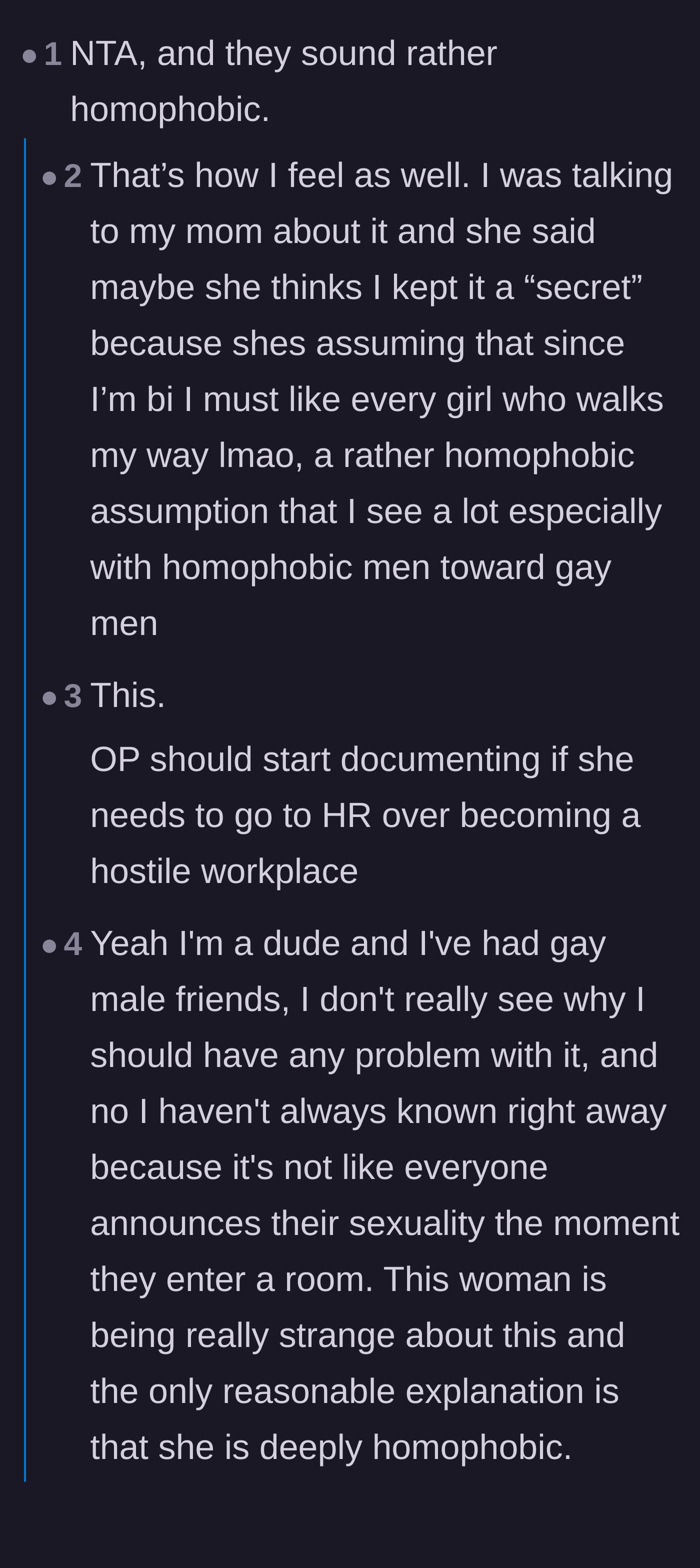 Comment thread 1 - Discussing the absurd, biphobic assumption that bisexual individuals are attracted to everyone they meet.