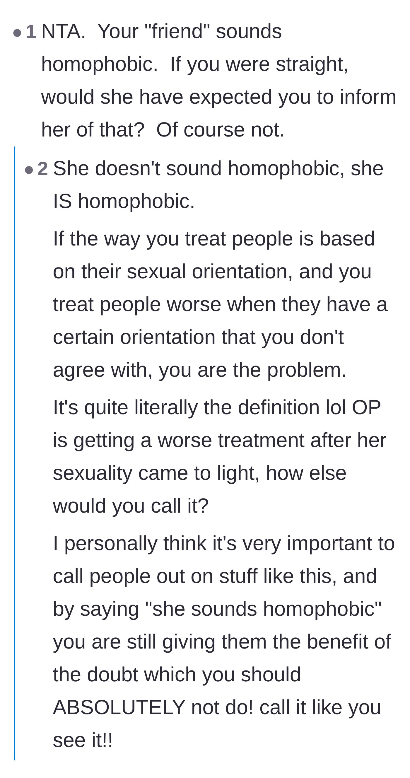 Comment thread 2 - Pointing out the double standard of 'coming out' and confirming the coworker's reaction as textbook homophobia.