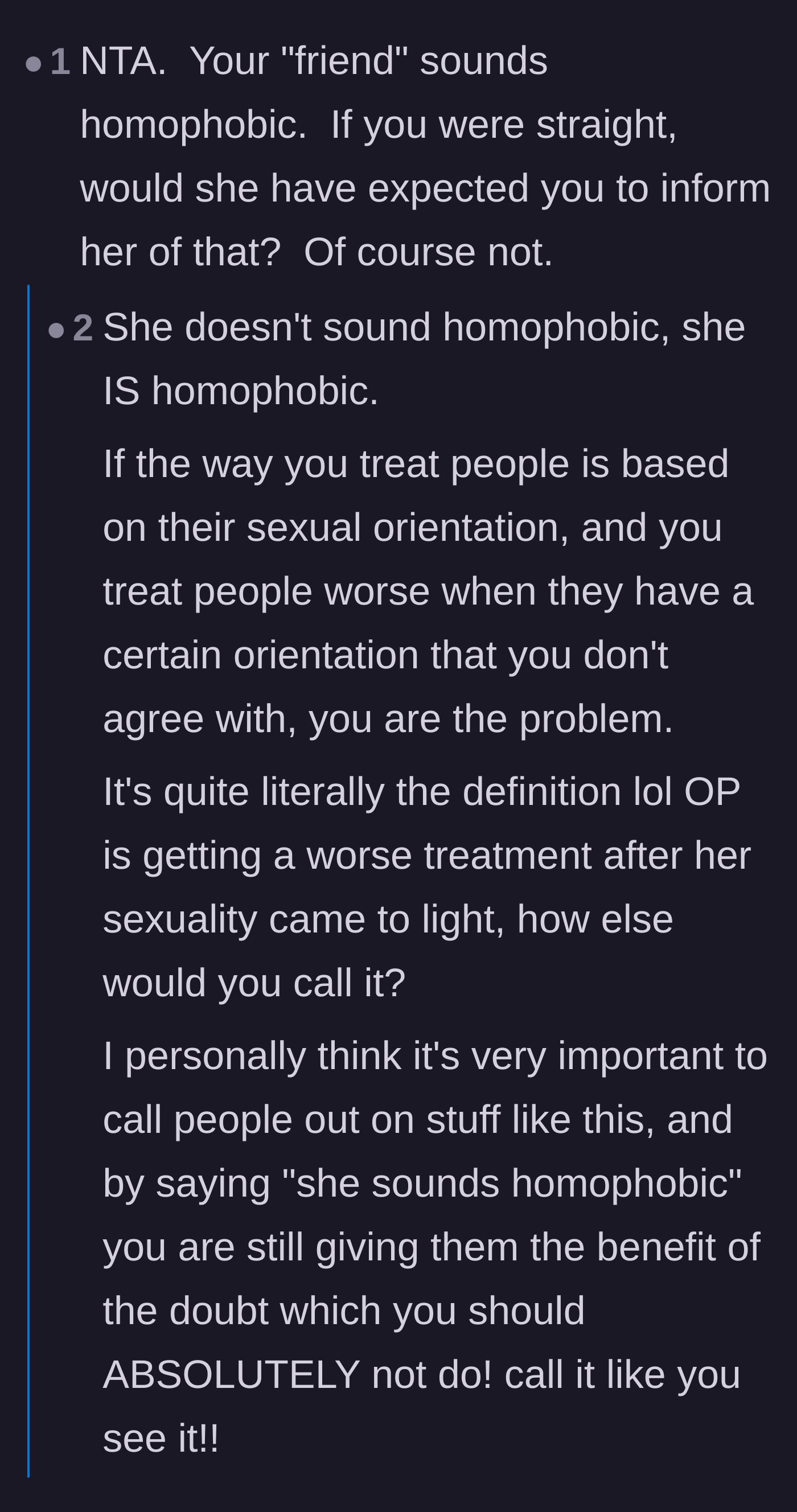 Comment thread 2 - Pointing out the double standard of 'coming out' and confirming the coworker's reaction as textbook homophobia.