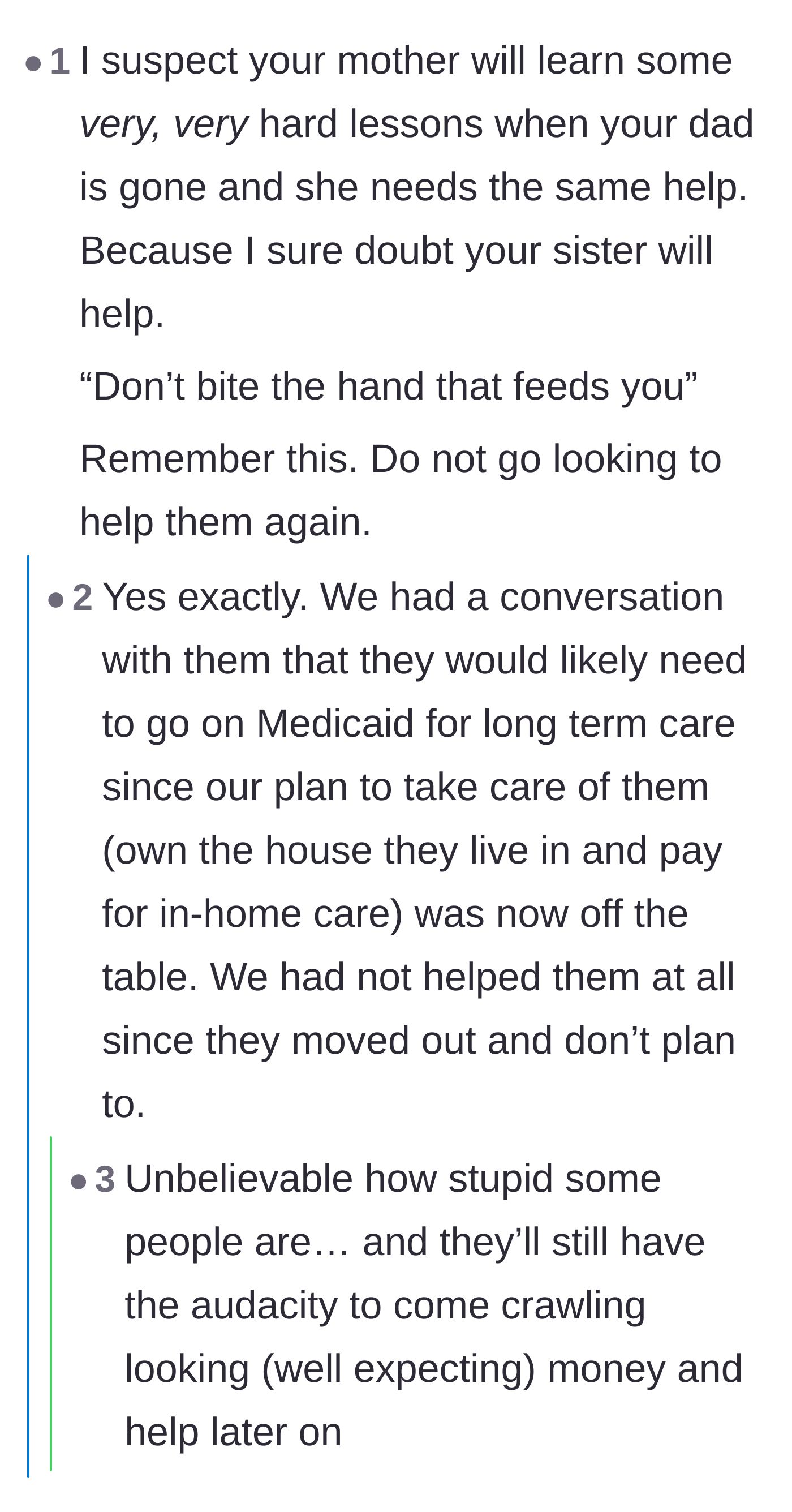 Comment thread 3 - Speculation on the parents' lack of a long-term care plan and their inevitable reliance on Medicaid.