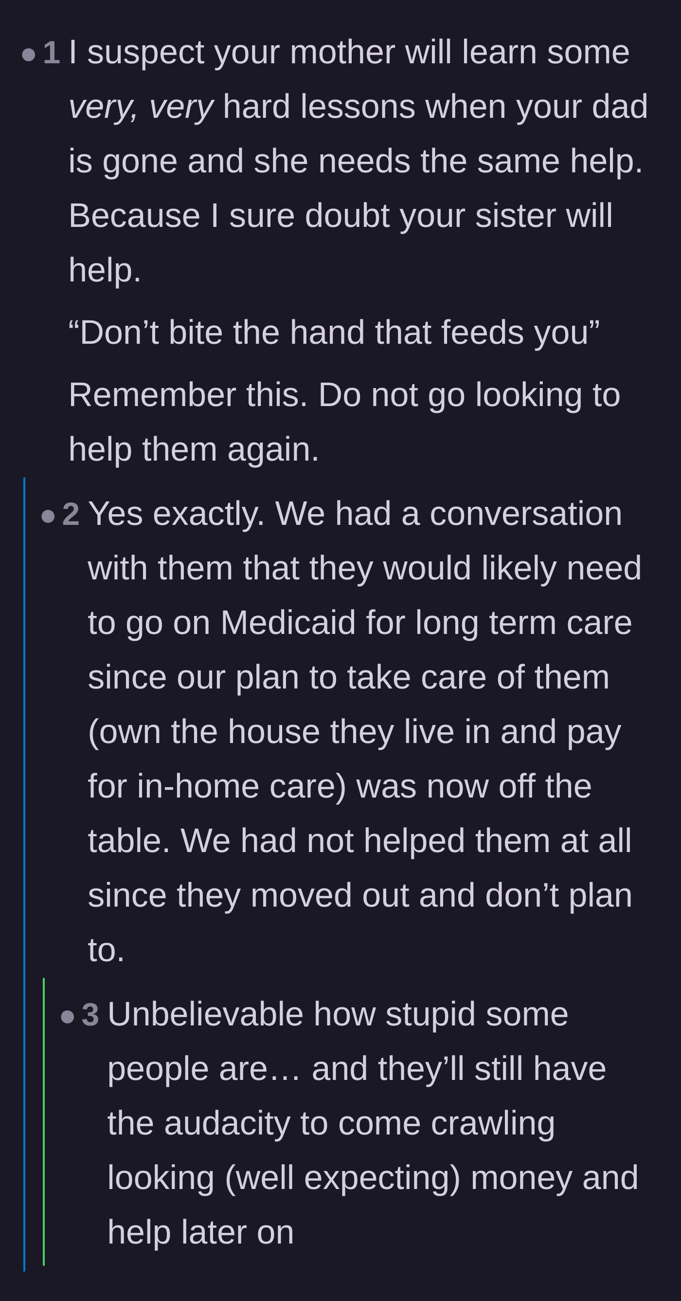 Comment thread 3 - Speculation on the parents' lack of a long-term care plan and their inevitable reliance on Medicaid.