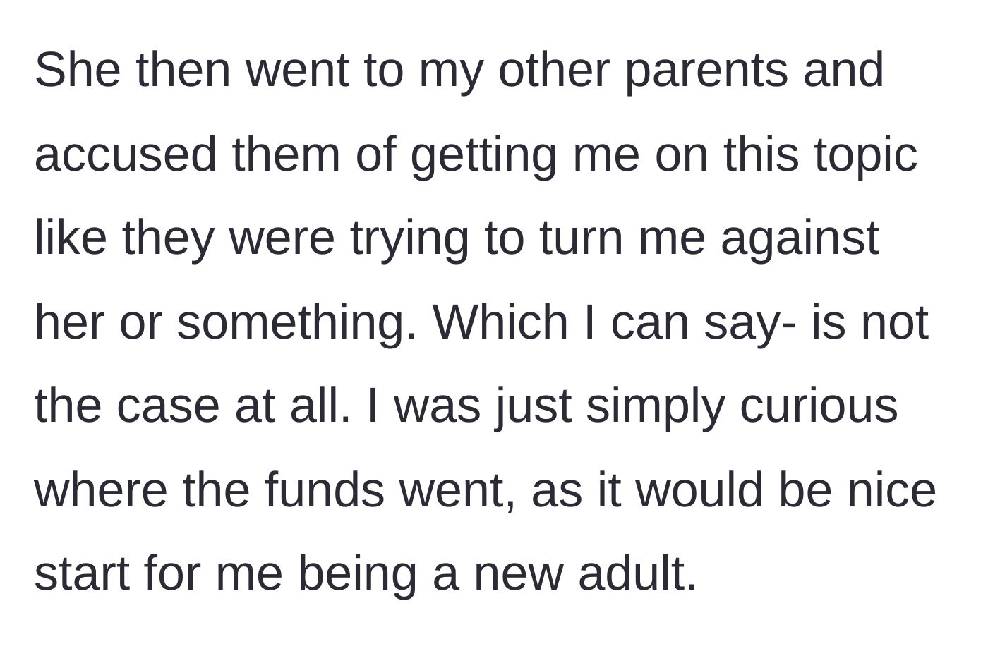 Story part 3 - Parent deflects by accusing the daughter's other parents of brainwashing her.