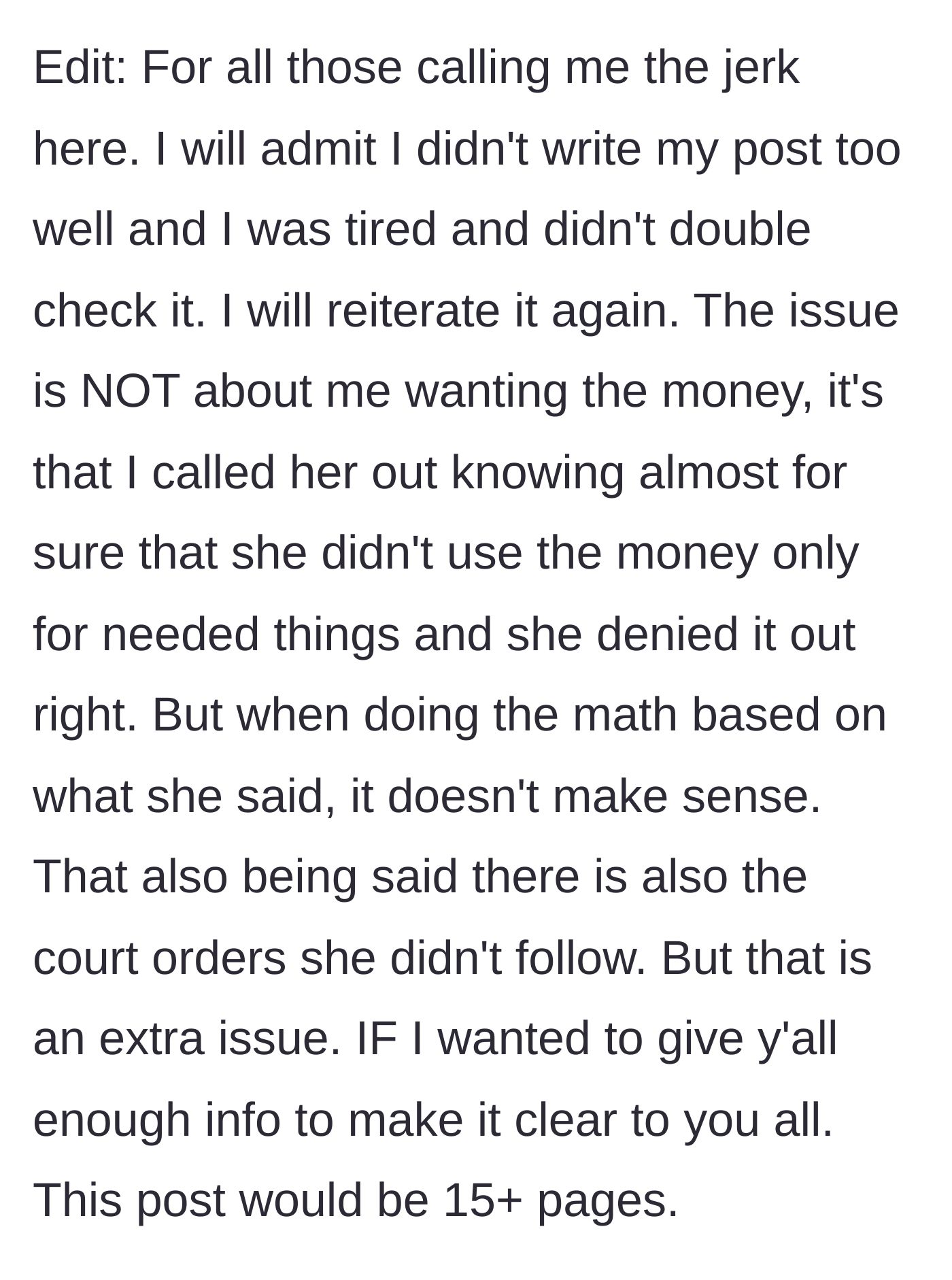 Story part 6 - Daughter defends herself against critics, reiterating the core issue of lies and ignored court orders.