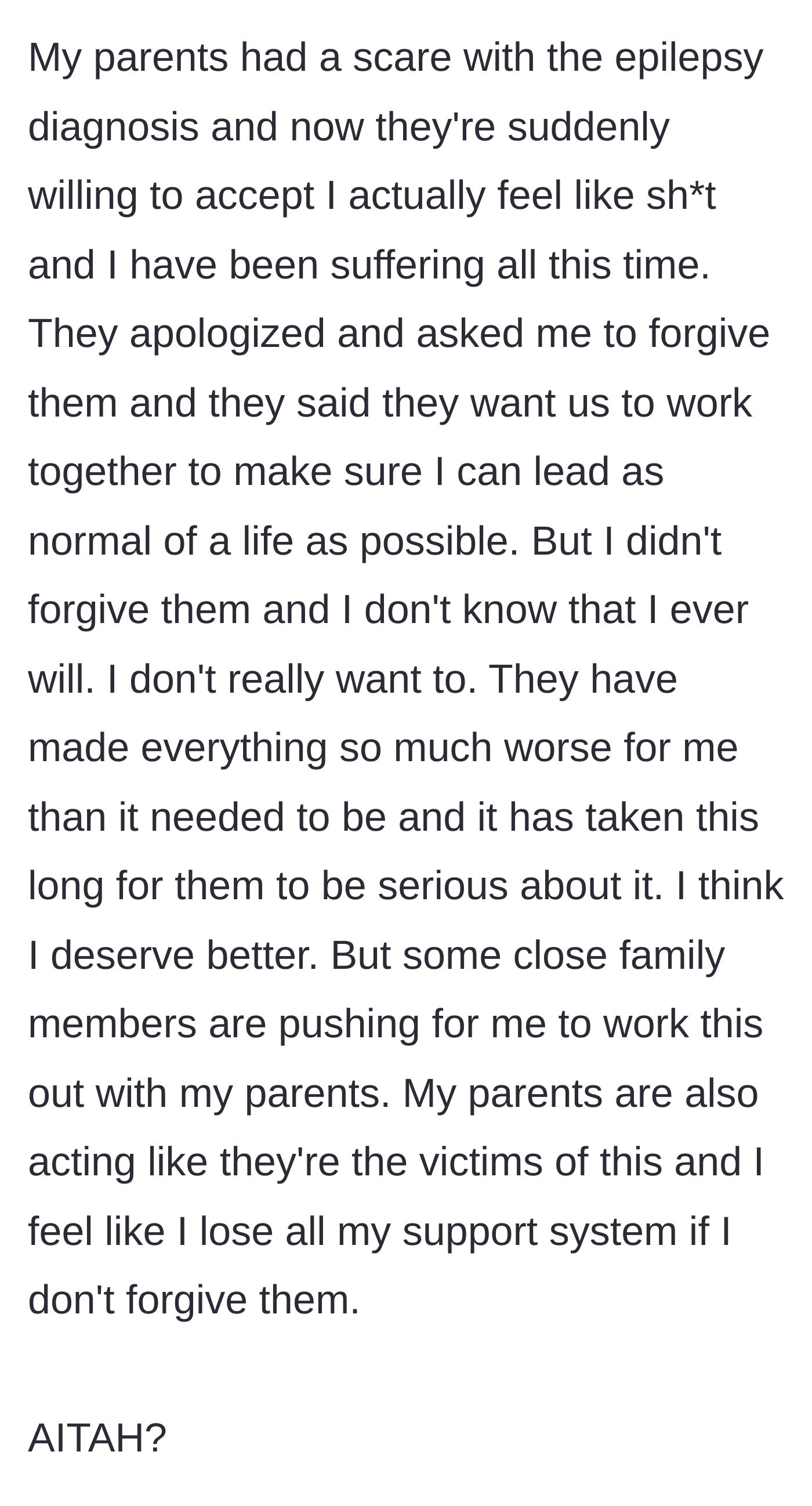 Story part 7 - Parents finally apologizing after a scare, but acting like victims when the daughter refuses to forgive them.