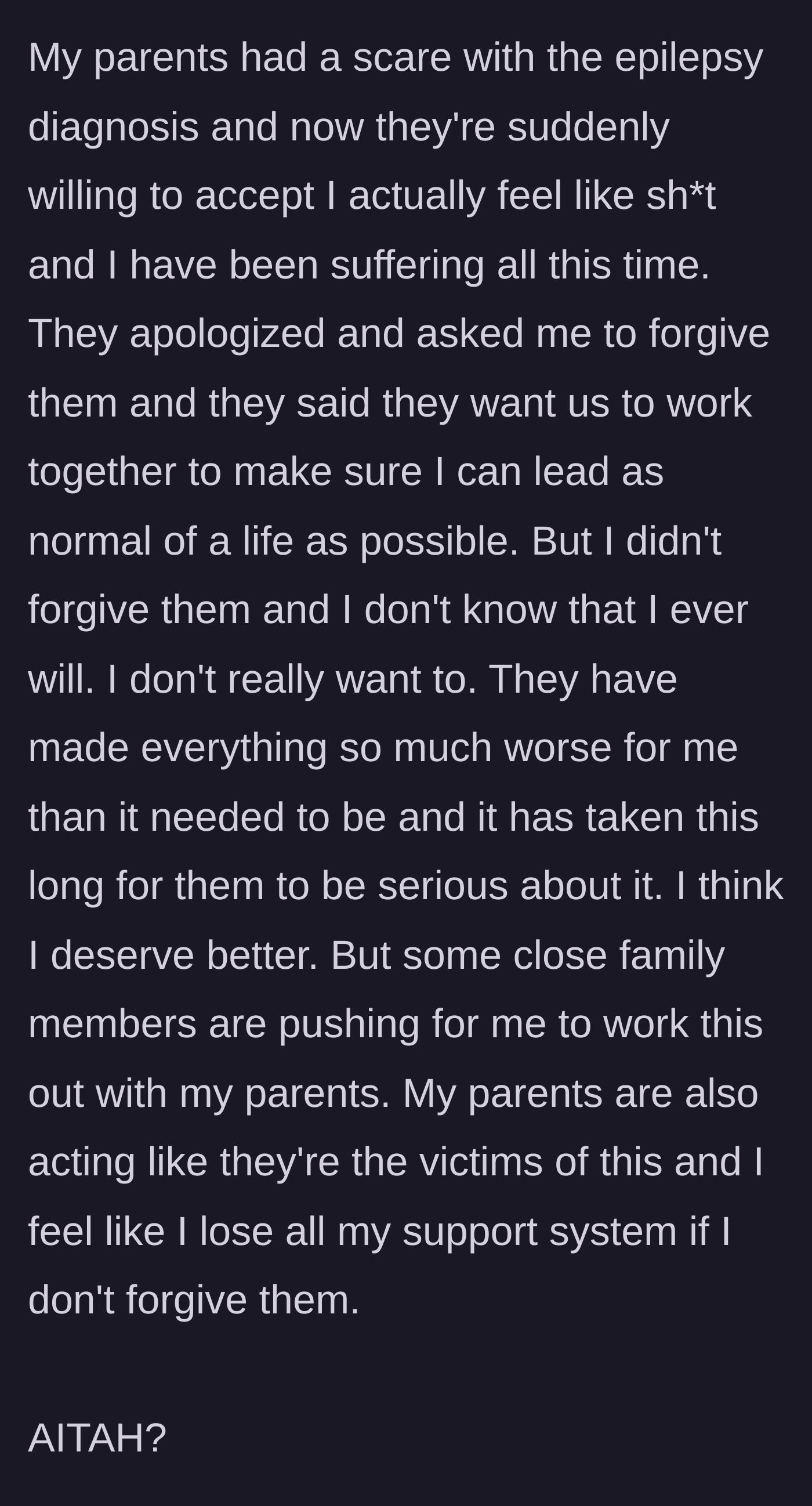 Story part 7 - Parents finally apologizing after a scare, but acting like victims when the daughter refuses to forgive them.
