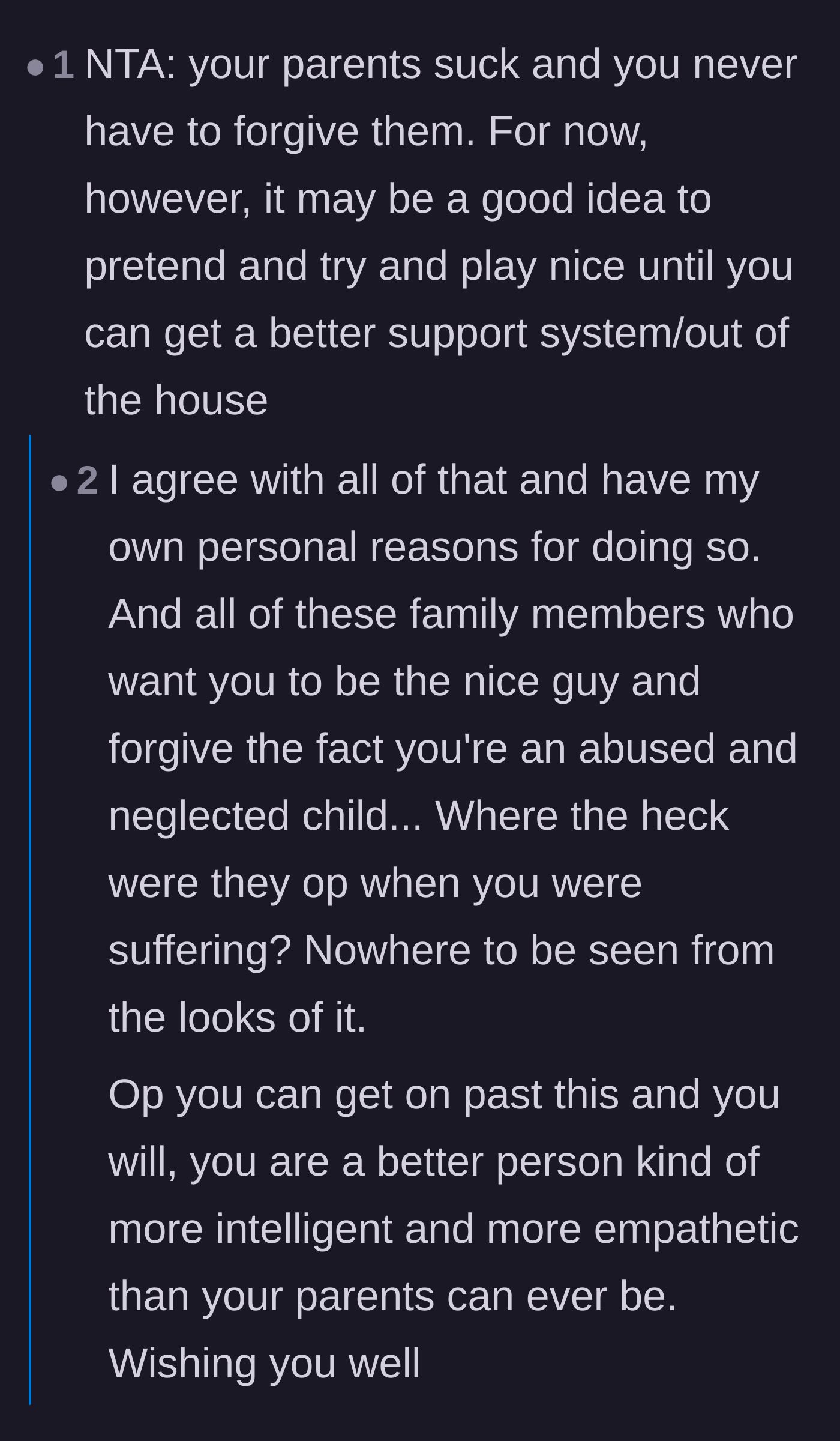 Comment thread 2 - Commenters calling out the extended family for enabling the abuse and suddenly wanting peace.