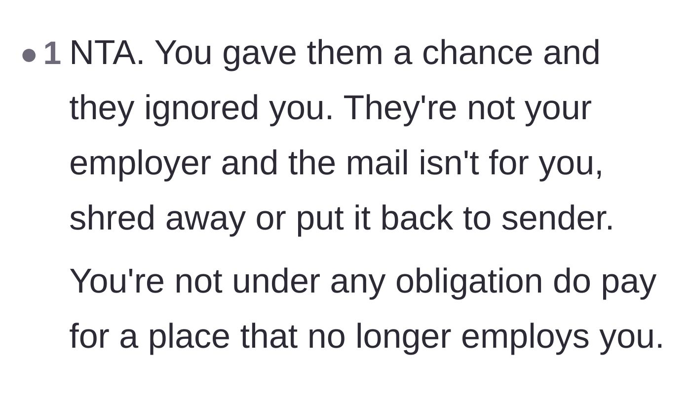 Comment thread 2 - A user pointing out that employment obligations end once the job does, justifying the shredding.
