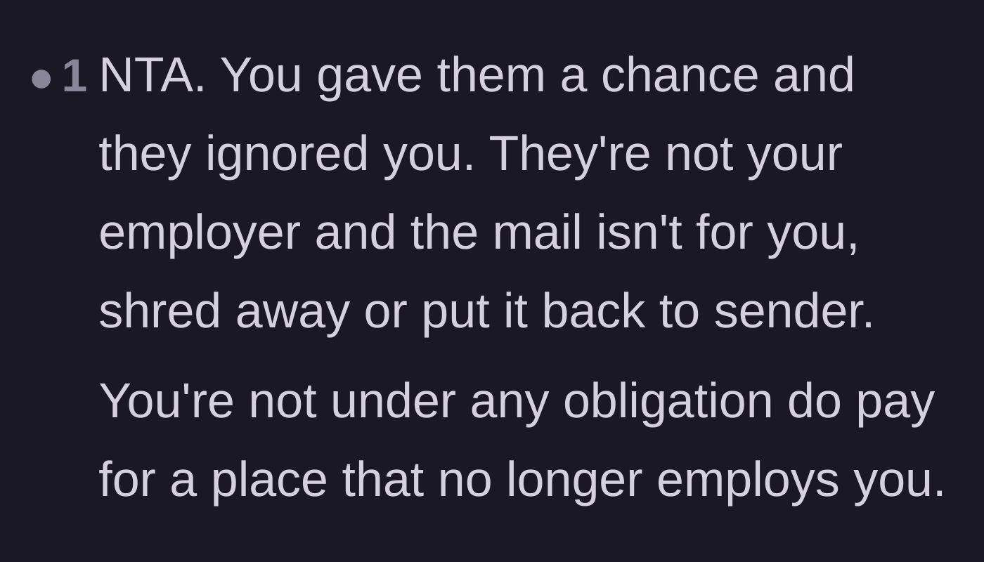 Comment thread 2 - A user pointing out that employment obligations end once the job does, justifying the shredding.