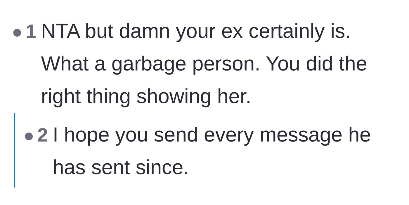 Comment thread 3 - Readers praising the narrator for doing the right thing and urging her to forward his subsequent angry messages too.