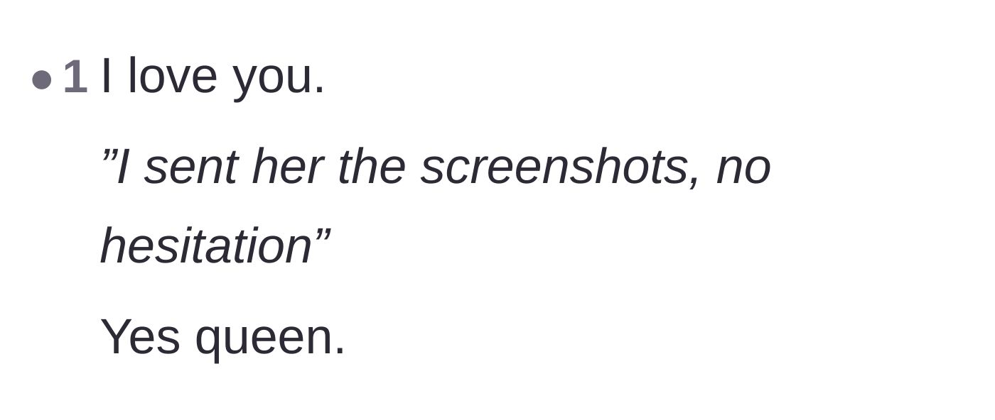 Comment thread 4 - A reader enthusiastically praising the narrator for sending the screenshots without any hesitation.