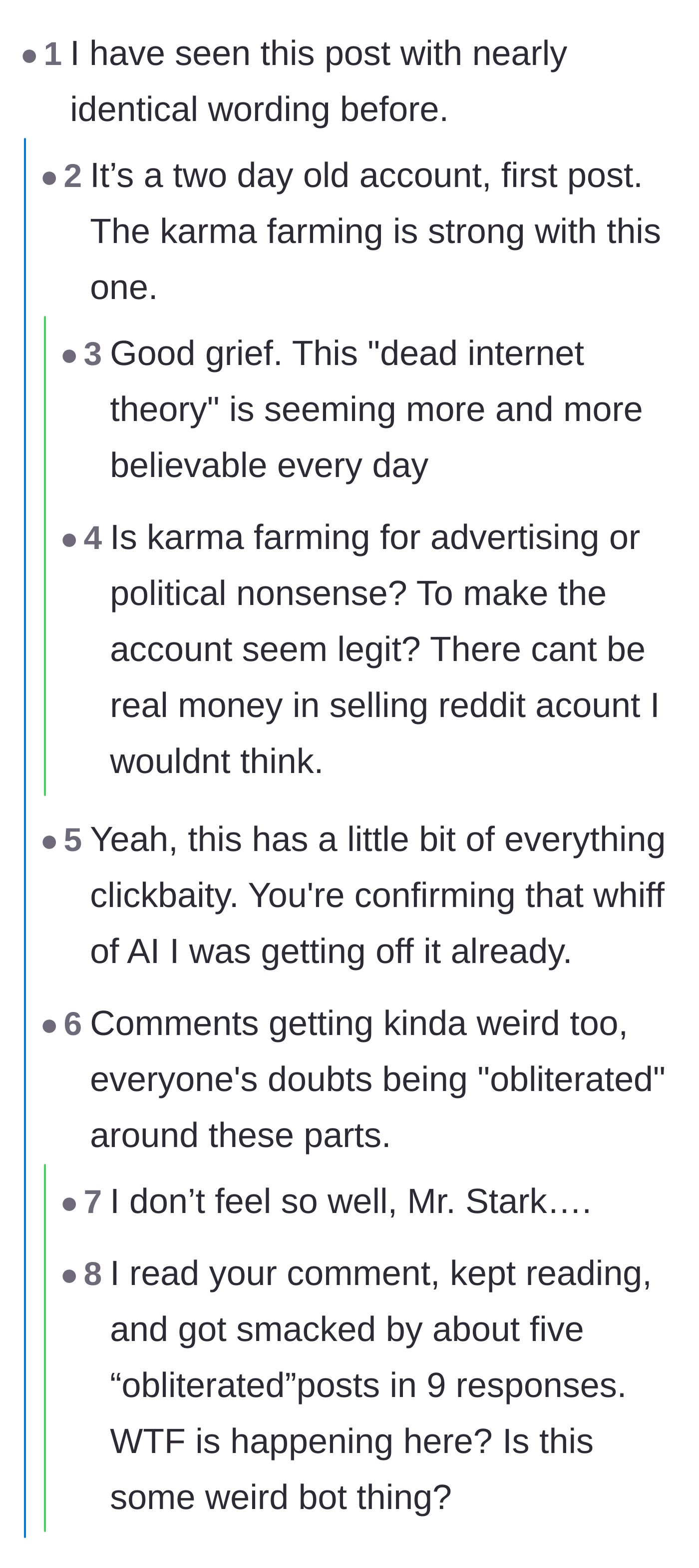 Comment thread 4 - Skeptical users debating whether the post is genuine or a piece of AI-generated karma farming