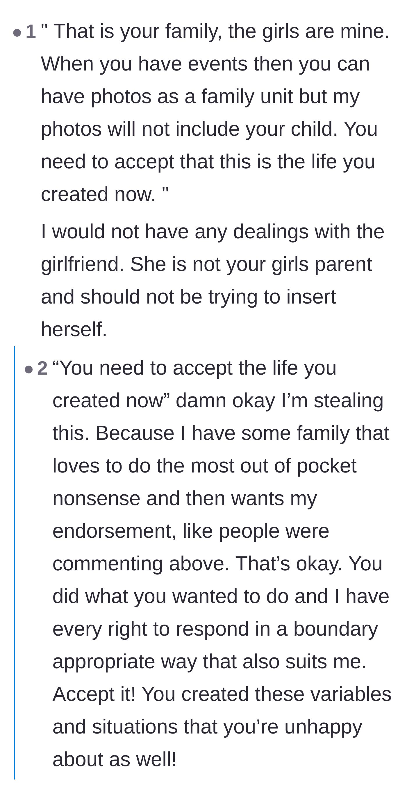 Comment thread 4 - A suggested script telling the ex to accept the life he created and warning the author to avoid the girlfriend completely.