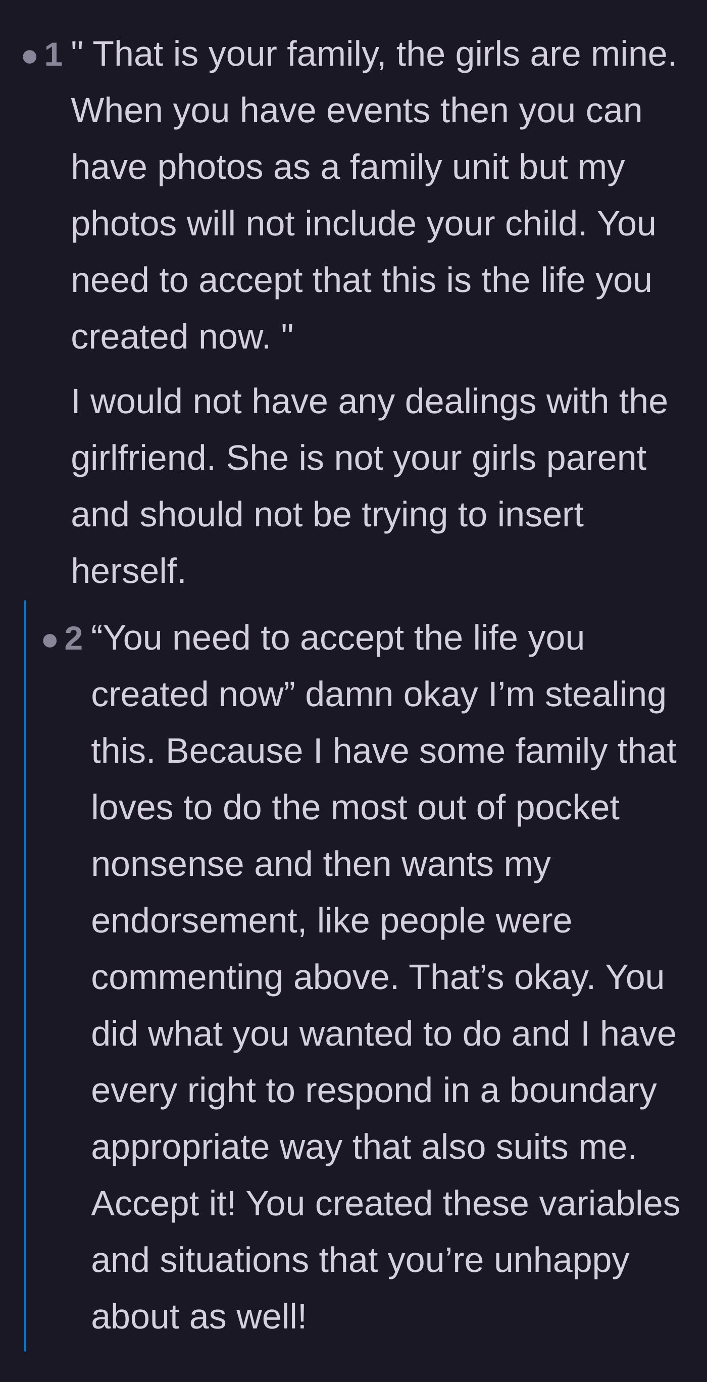 Comment thread 4 - A suggested script telling the ex to accept the life he created and warning the author to avoid the girlfriend completely.