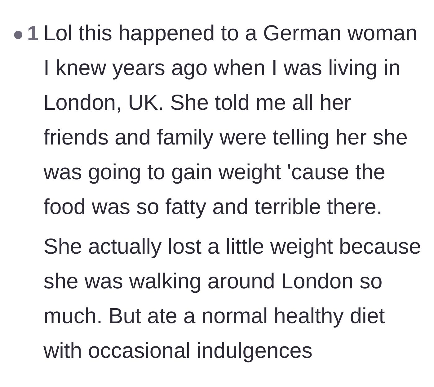 Comment thread 5 - An anecdote about a similar situation where an expat lost weight simply from exploring a new city.