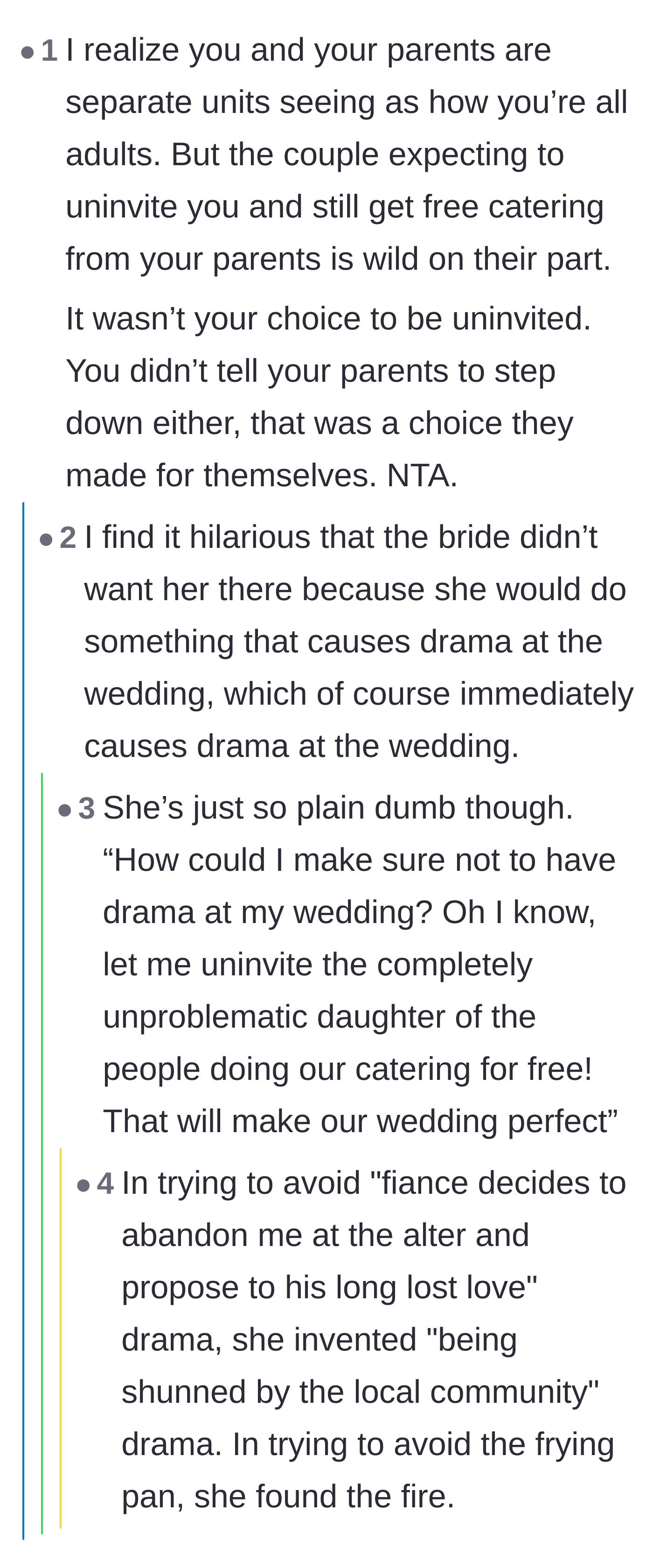 Comment thread 6 - Pointing out the hilarious irony of the bride causing massive drama by trying to prevent it