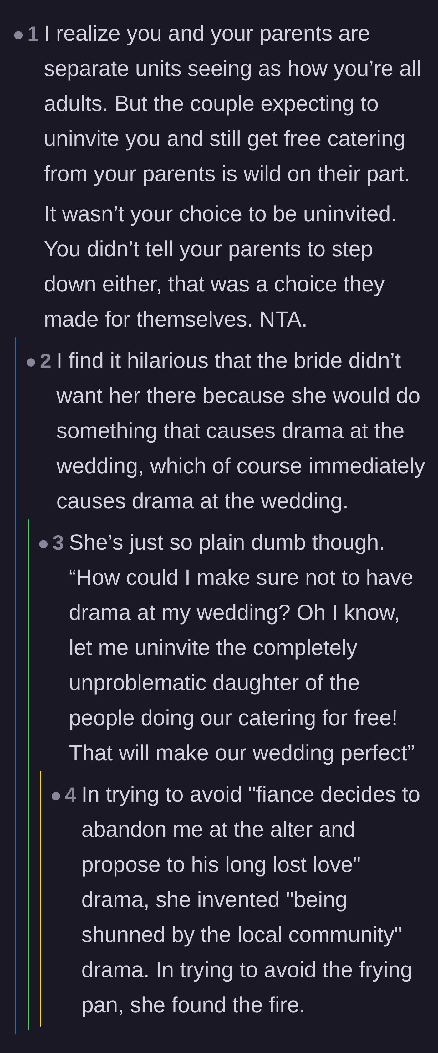 Comment thread 6 - Pointing out the hilarious irony of the bride causing massive drama by trying to prevent it