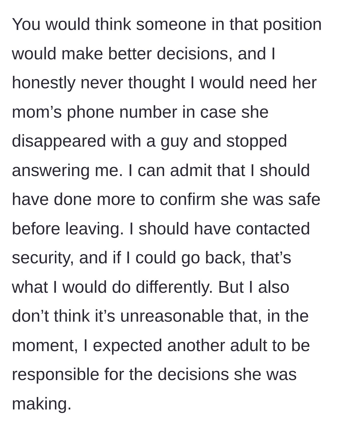 Story part 8 - A final reflection on expecting an adult friend to take responsibility for her own reckless choices.