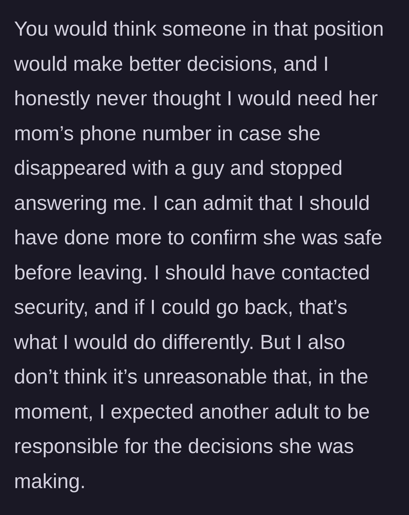 Story part 8 - A final reflection on expecting an adult friend to take responsibility for her own reckless choices.