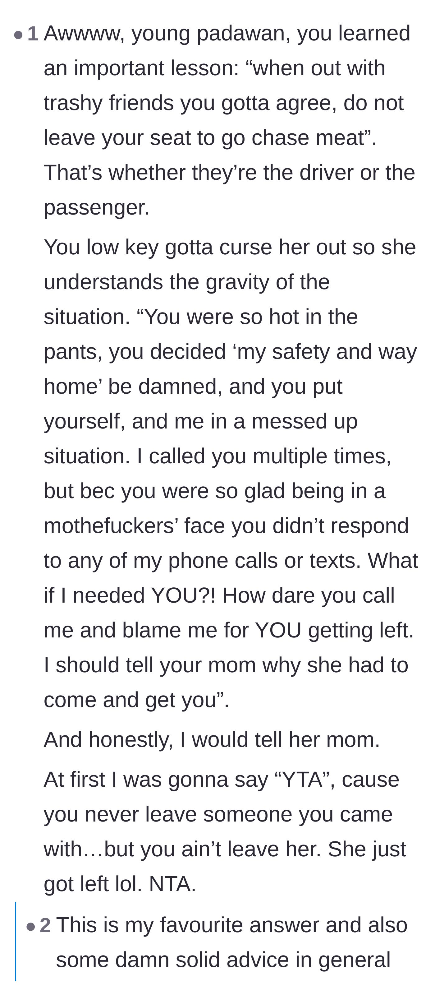 Comment thread 3 - A reader gives hilarious, blunt advice about setting boundaries with friends who abandon you for a hookup.