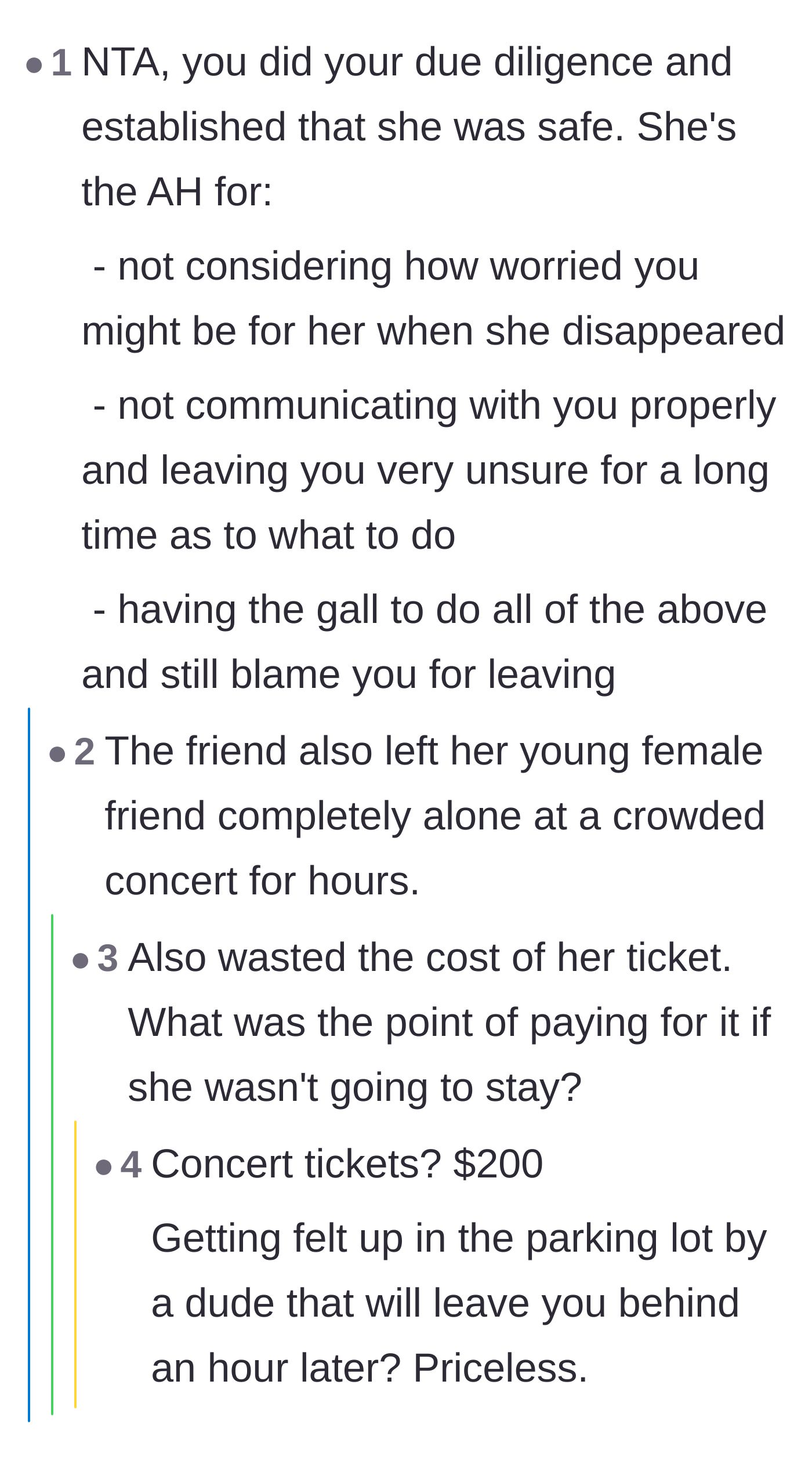 Comment thread 4 - A breakdown of the flaky friend's failures, ending with a joke about the wasted cost of a concert ticket.
