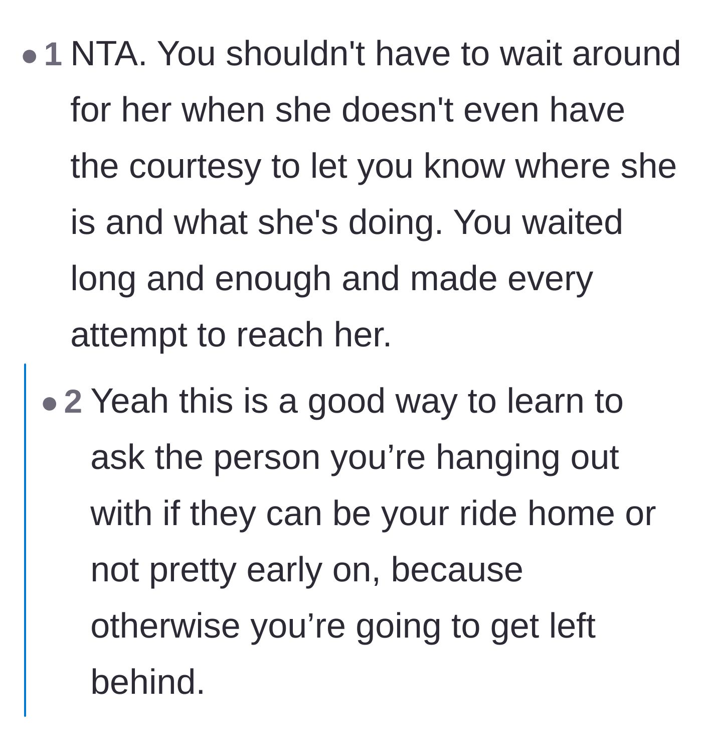 Comment thread 5 - A commenter emphasizes that no one is obligated to wait indefinitely for someone who refuses to communicate.
