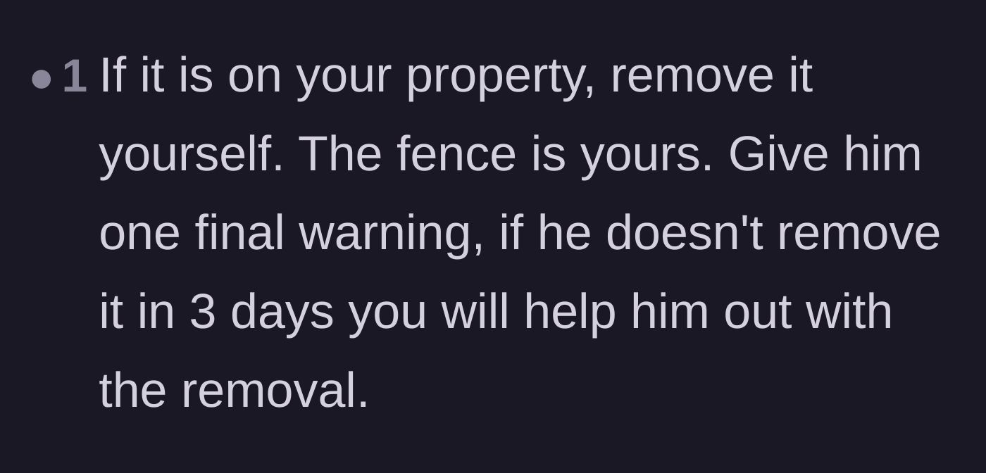 Comment thread 3 - Recommending a three-day final warning before tearing down the fence.