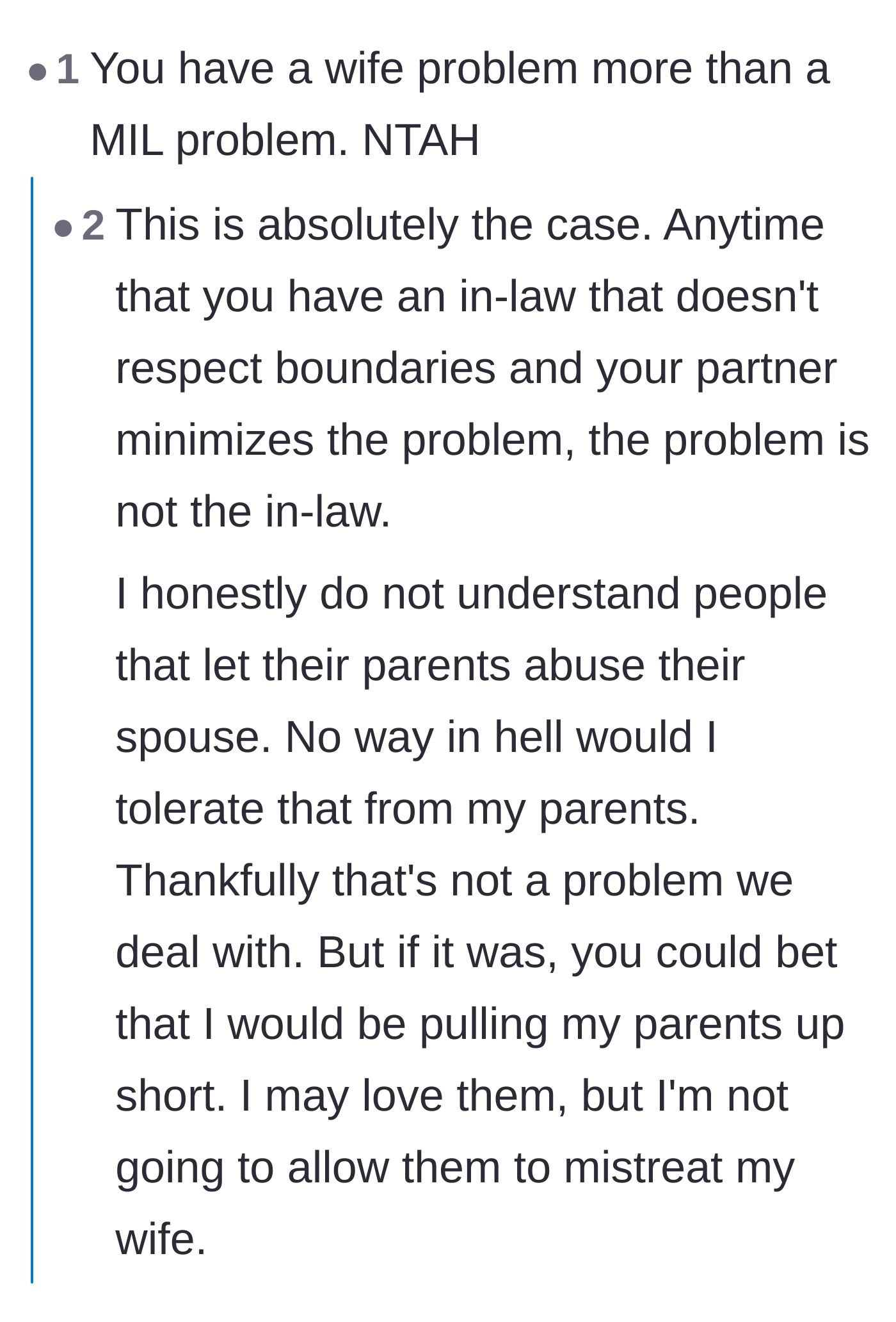 Comment thread 1 - Readers pointing out that the husband actually has a wife problem, not just a mother-in-law problem.