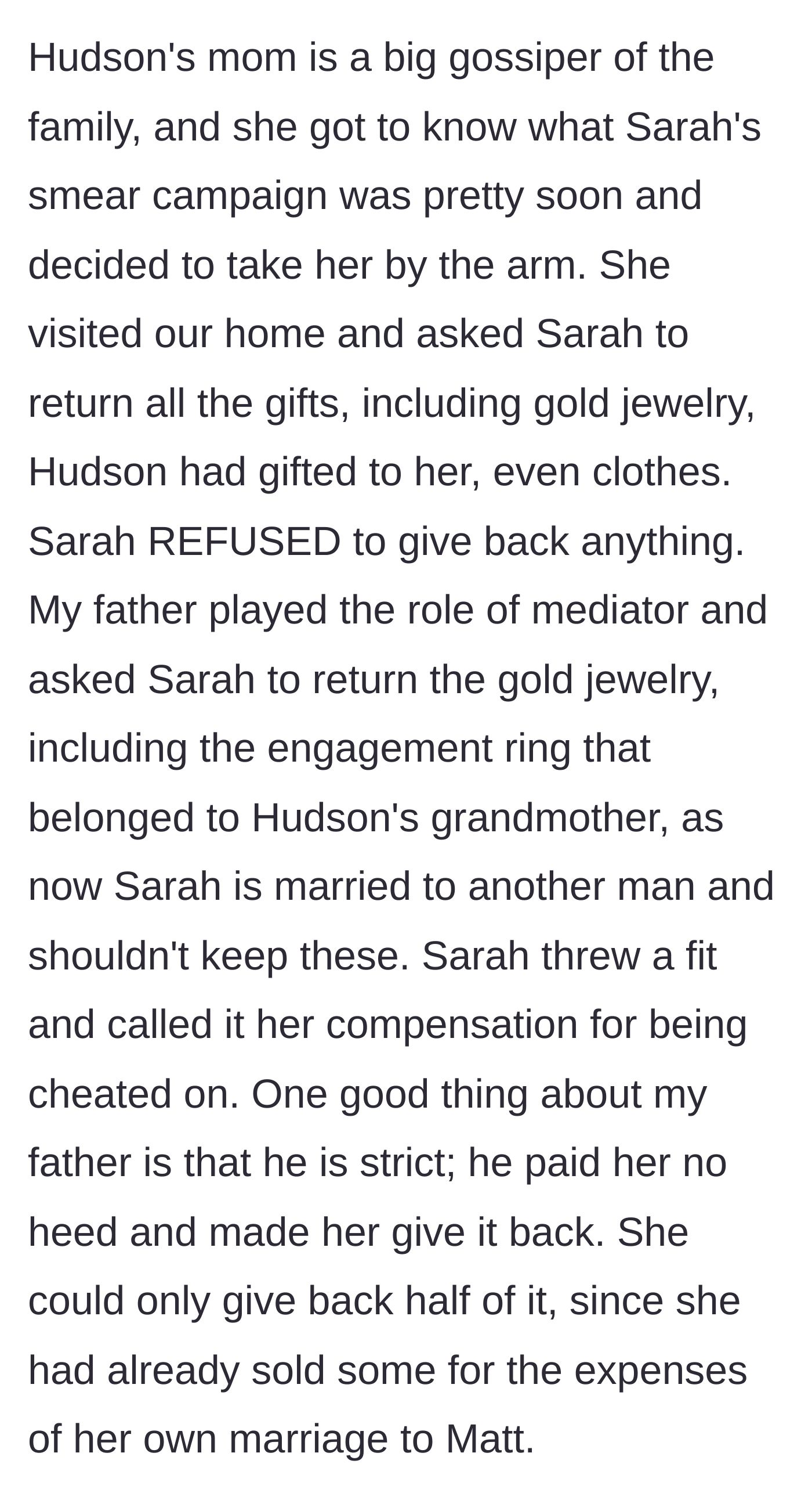 Story part 10 - The ex-fiancé's mother storms the house to reclaim the grandmother's engagement ring.
